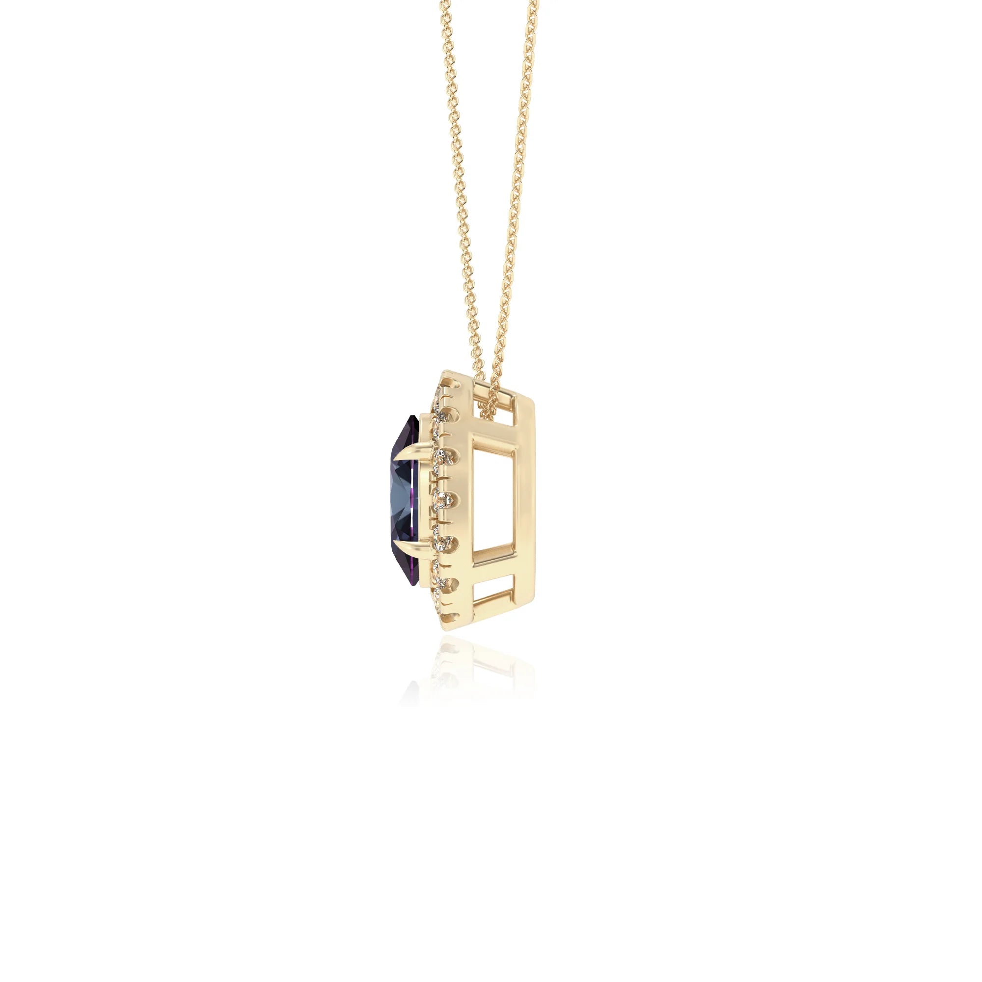 lab grown alexandrite oval solitaire necklaces in yellow gold 