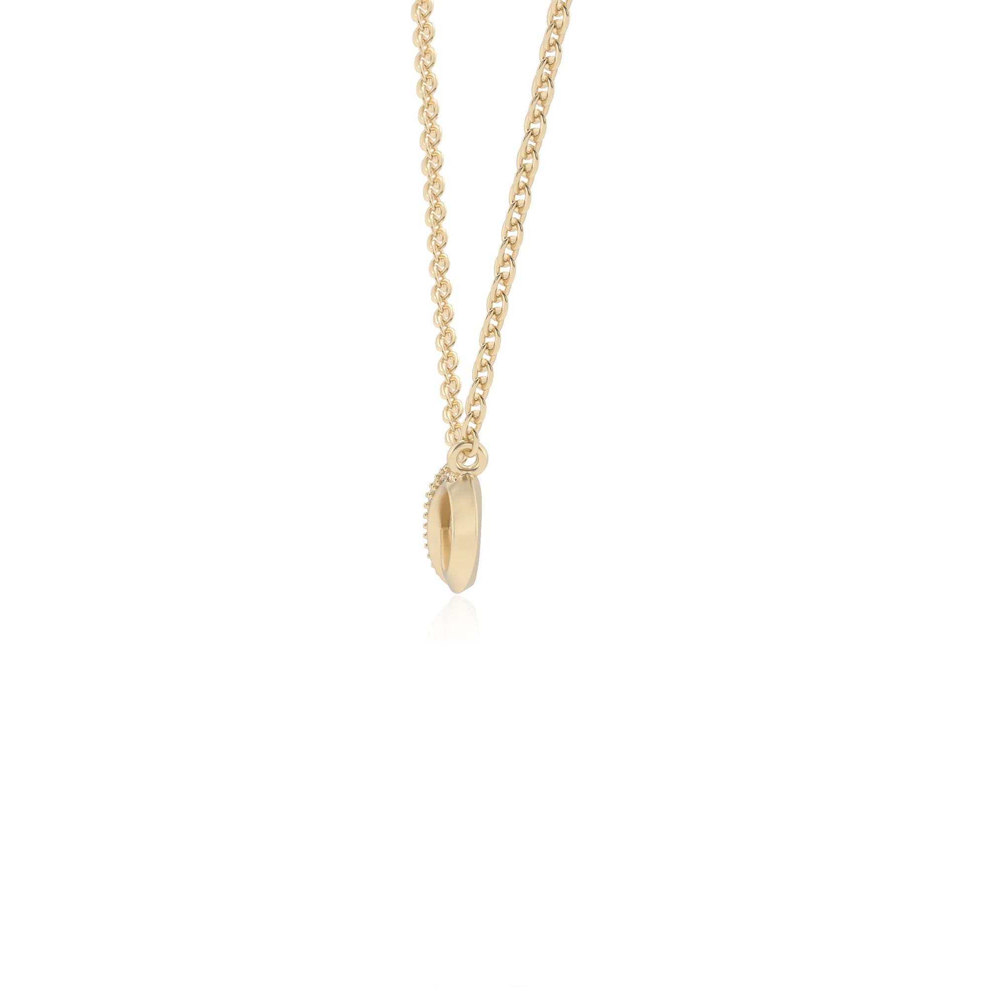 lab grown moissanite round infinity v-bale necklaces in yellow gold 