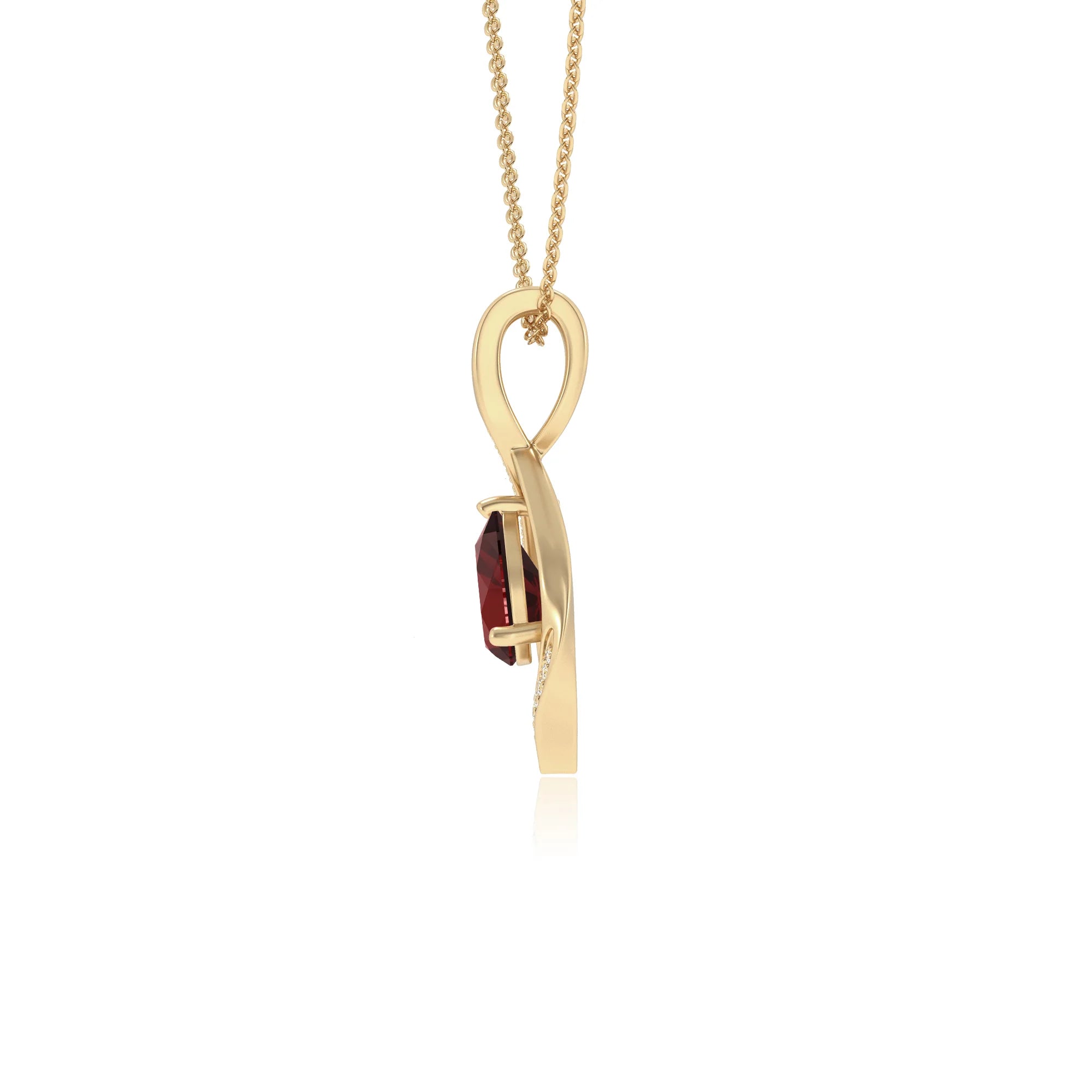 natural garnet pear solitaire necklaces in yellow gold 