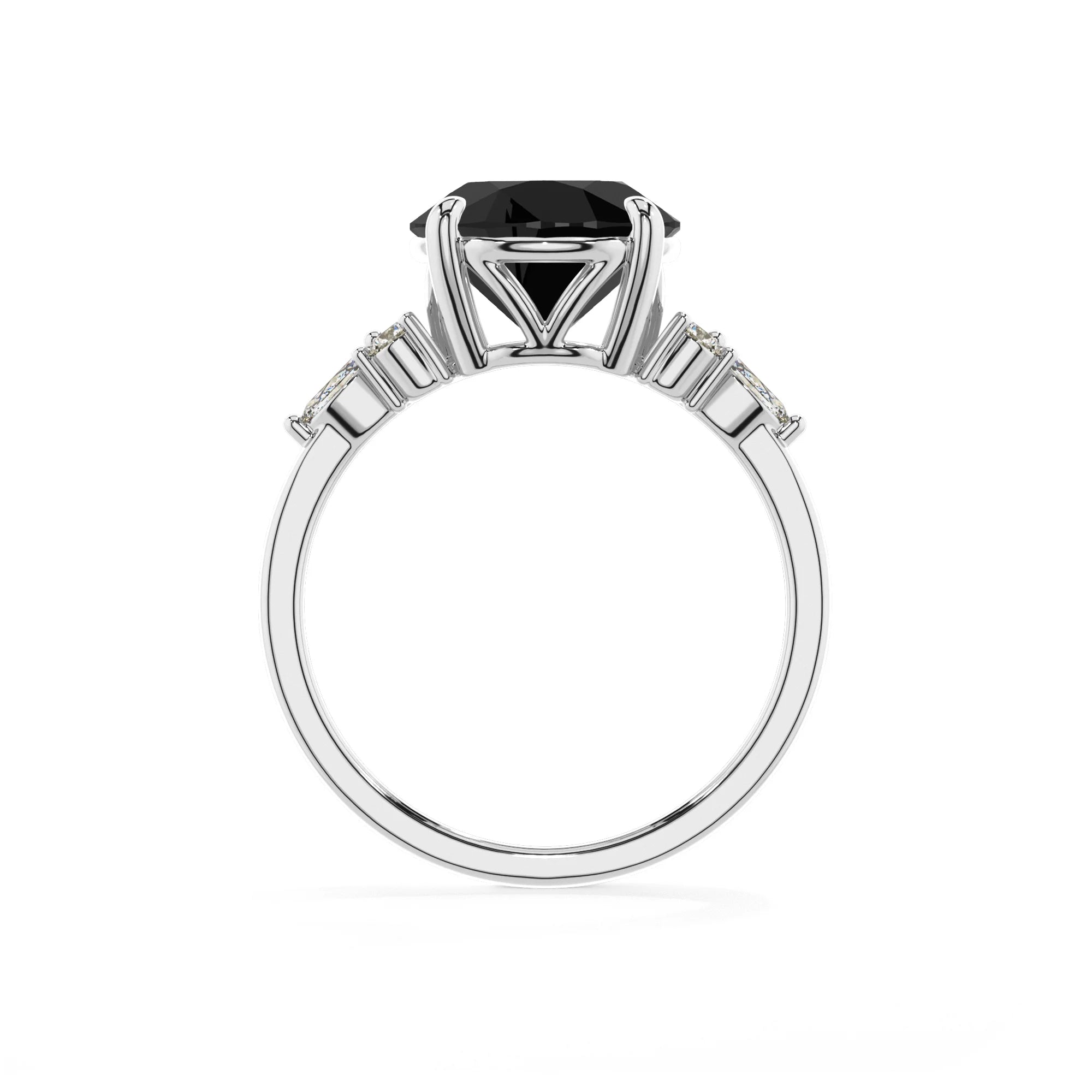 natural black-onyx round solitaire rings in white gold 