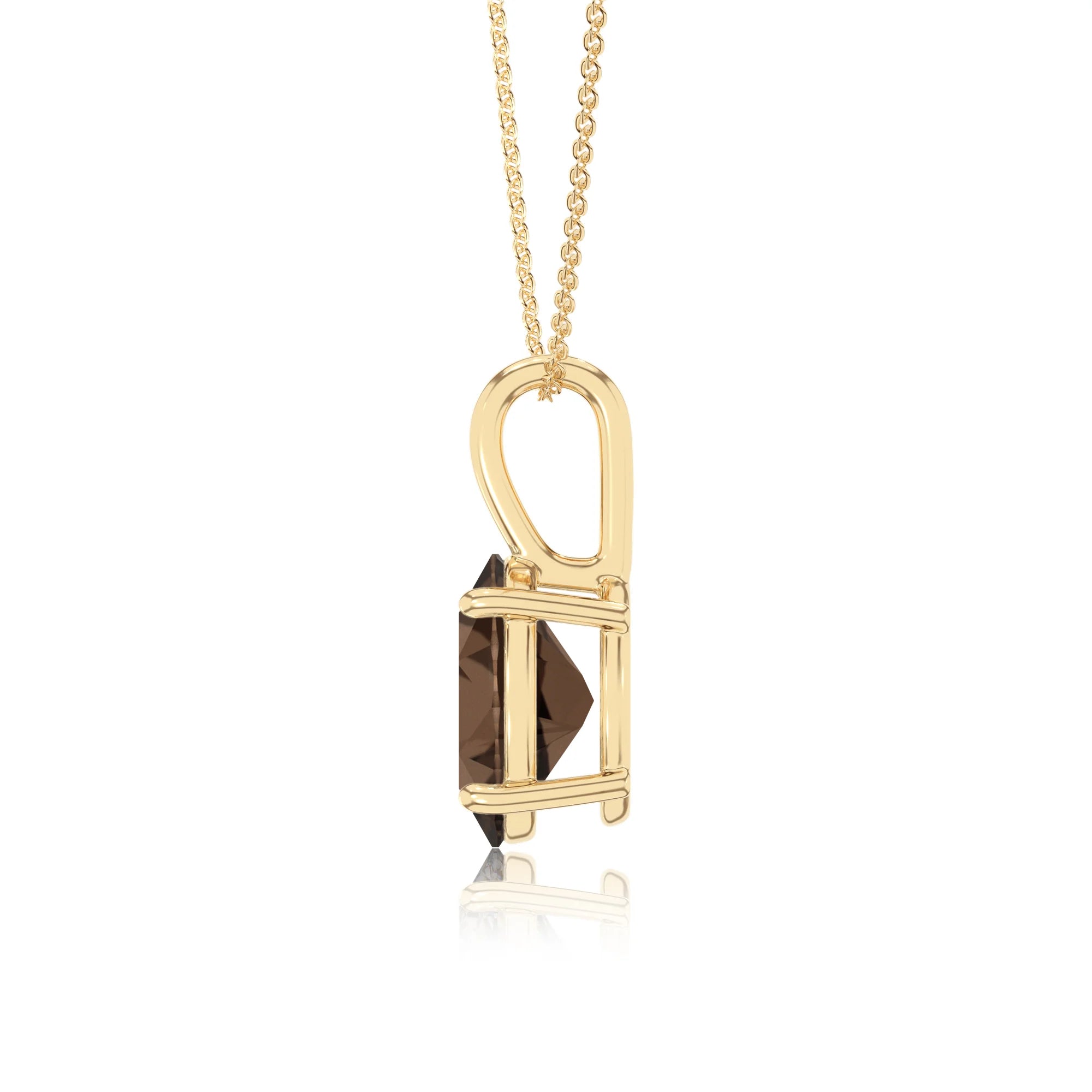 natural smoky-quartz oval solitaire necklaces in yellow gold 
