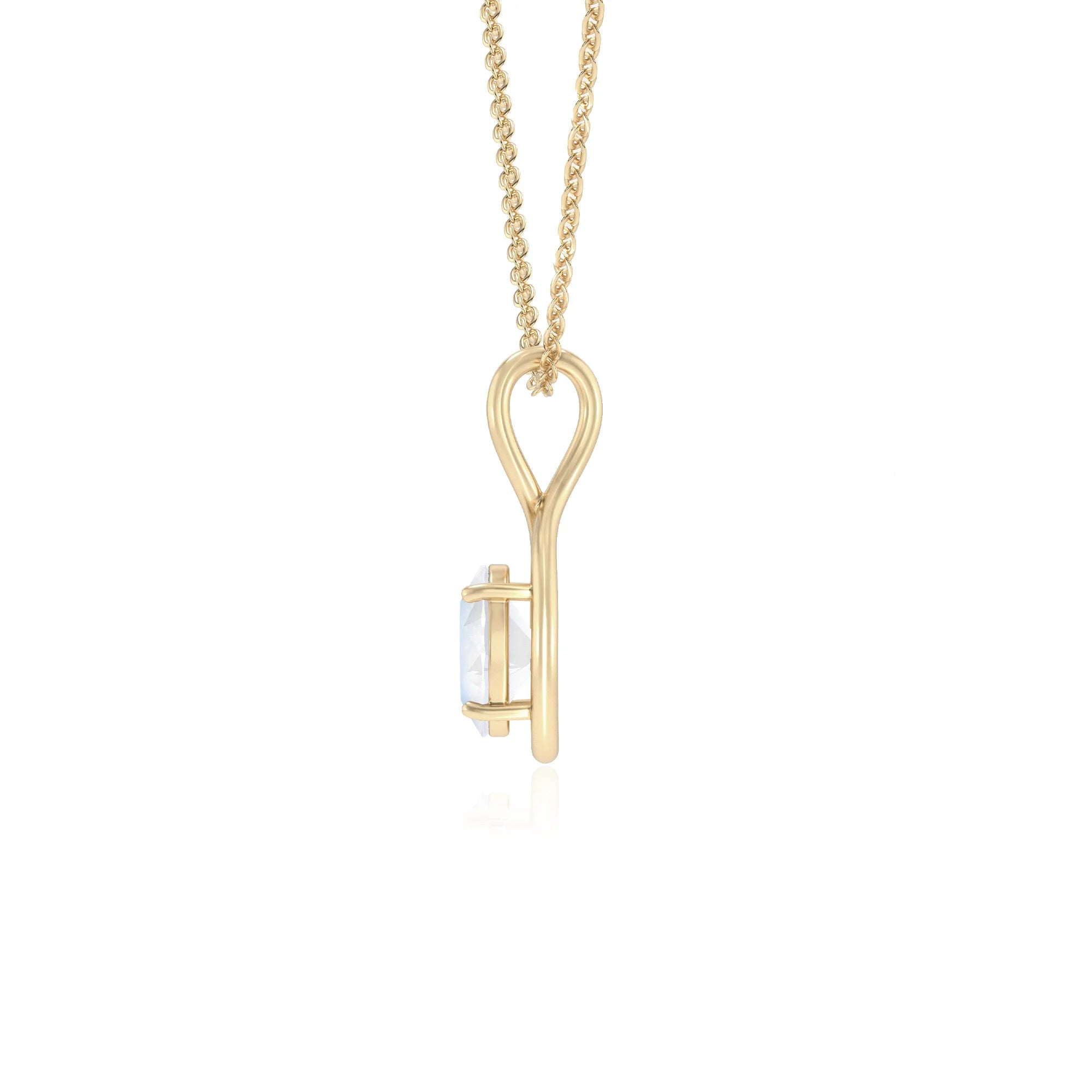 natural rainbow-moonstone oval solitaire necklaces in yellow gold 