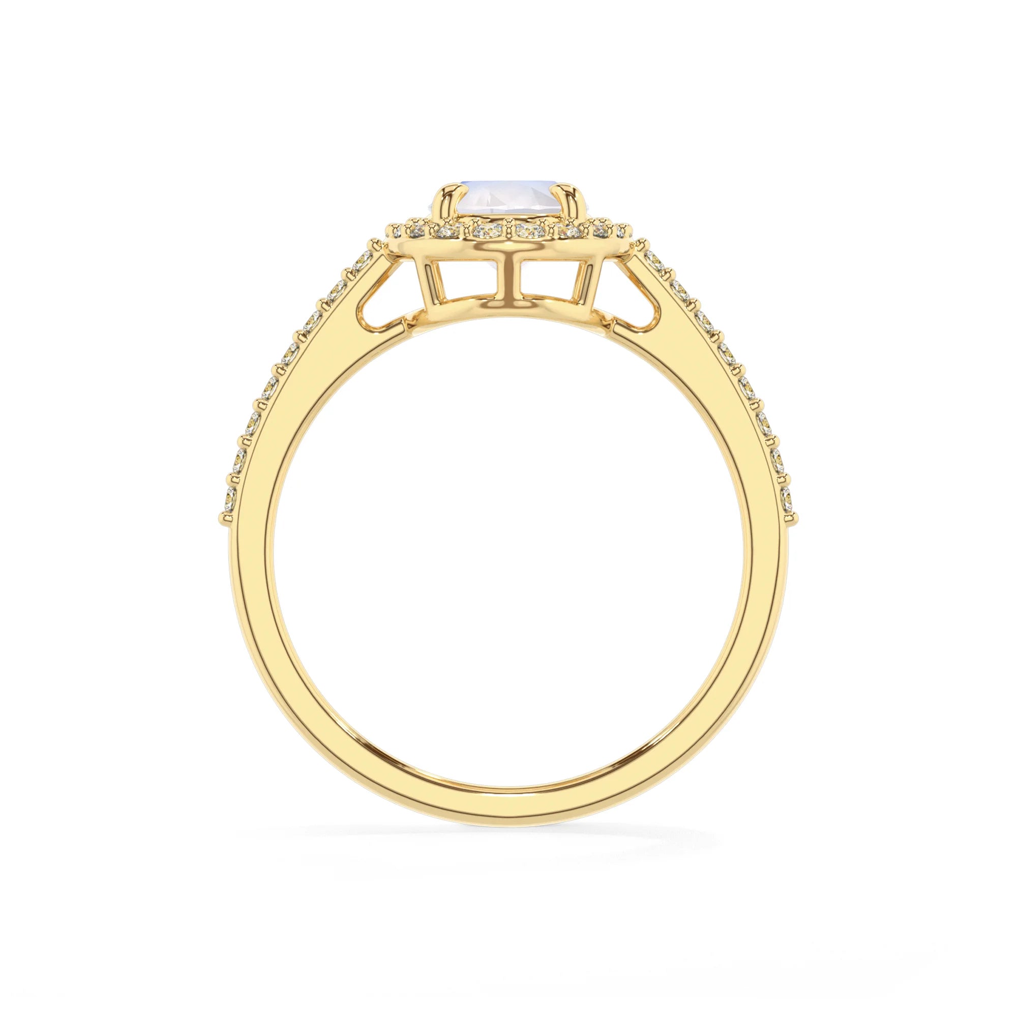 natural rainbow-moonstone oval solitaire rings in yellow gold 