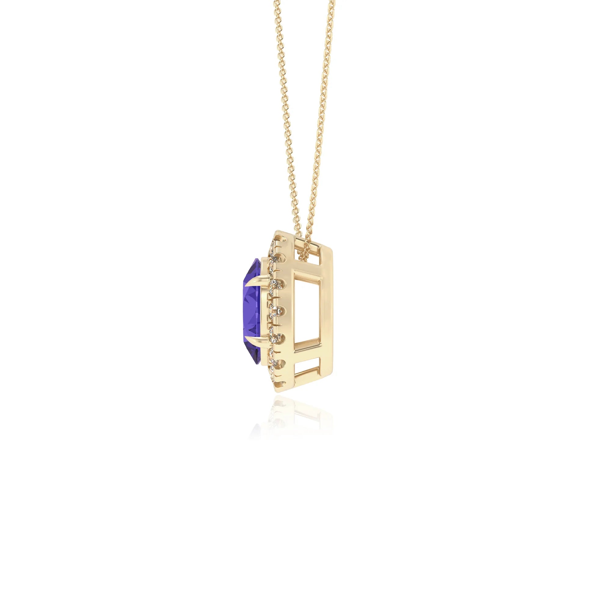 lab grown tanzanite oval solitaire necklaces in yellow gold 