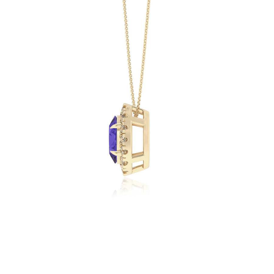 lab grown tanzanite oval solitaire necklaces in yellow gold 