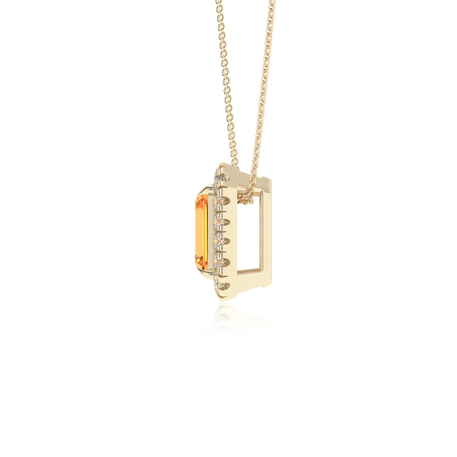 lab grown citrine emerald cut solitaire necklaces in yellow gold 