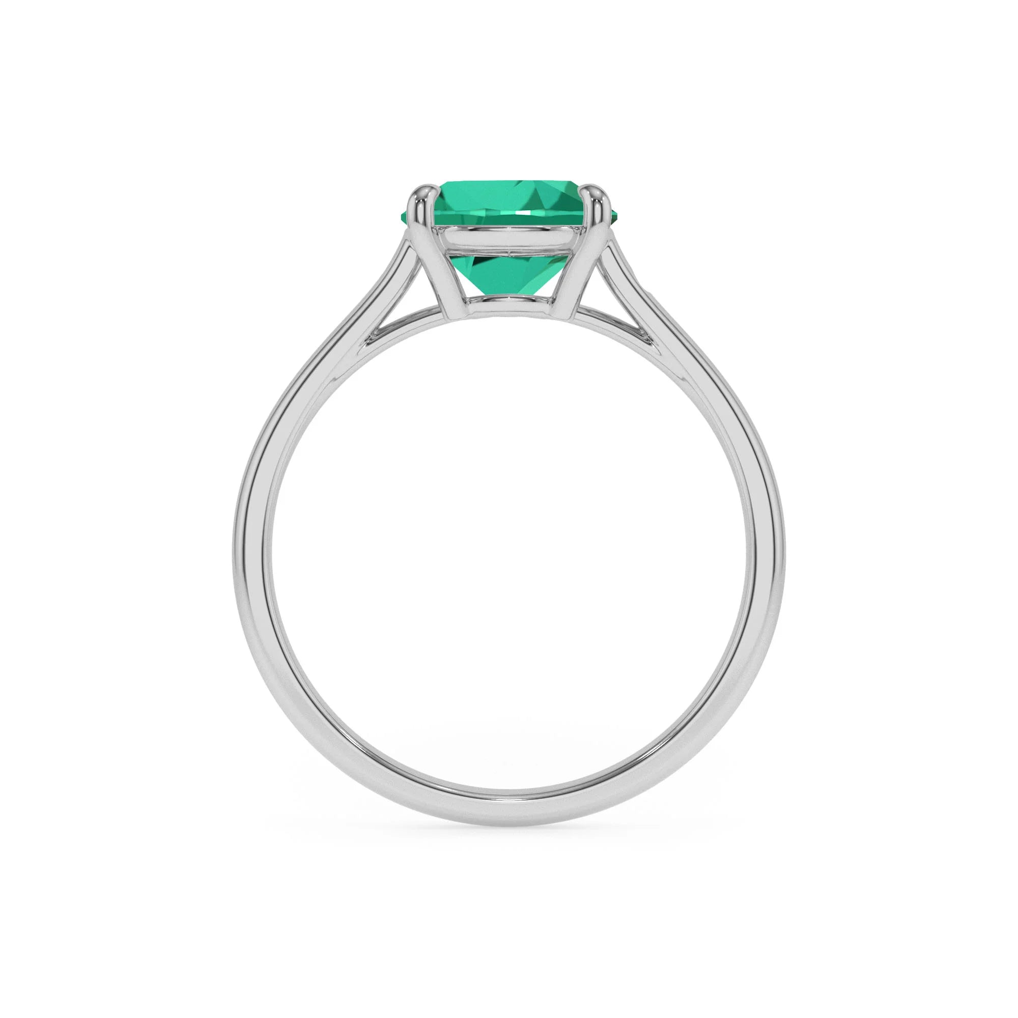 lab grown emerald cushion solitaire rings in white gold 