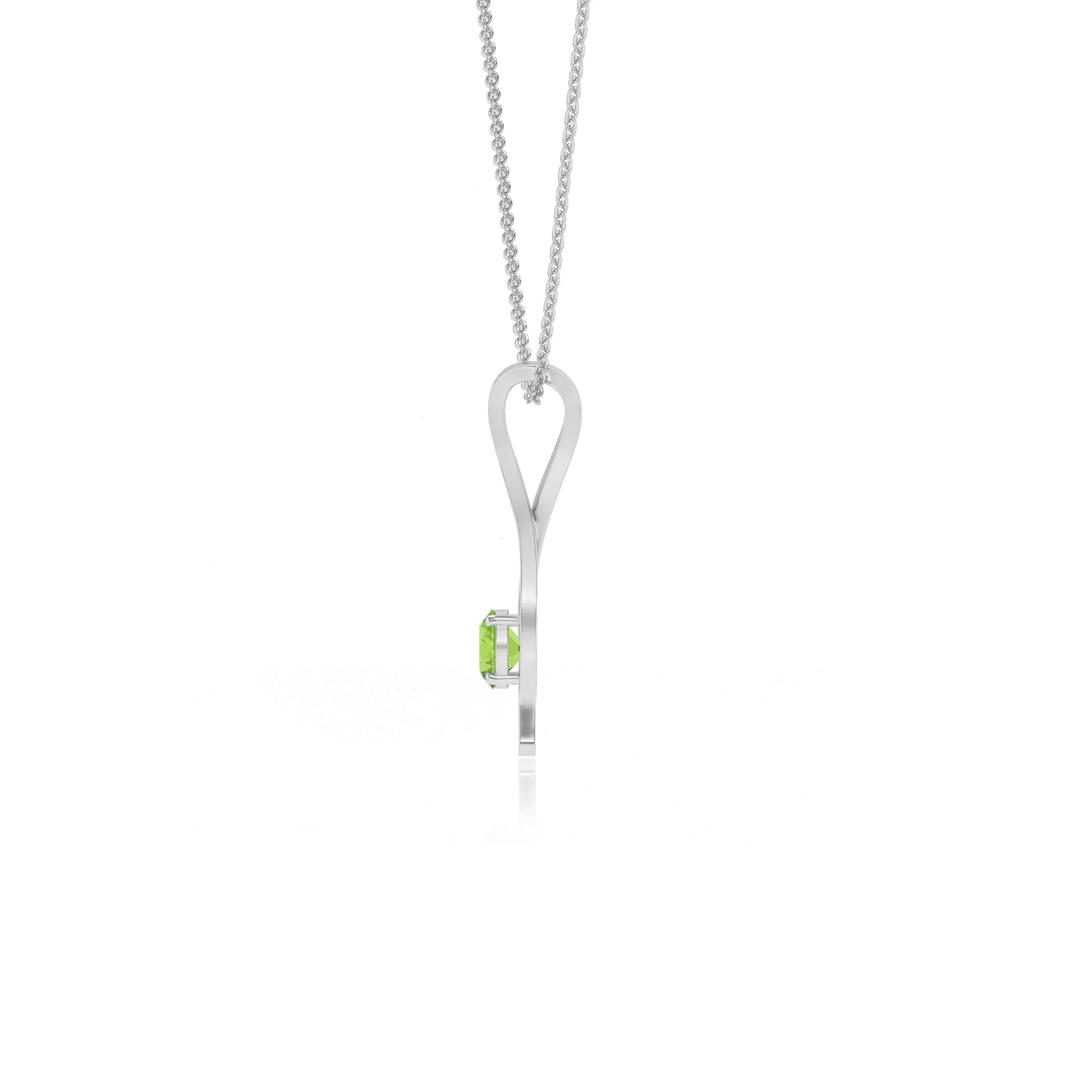 natural peridot round solitaire necklaces in white gold 