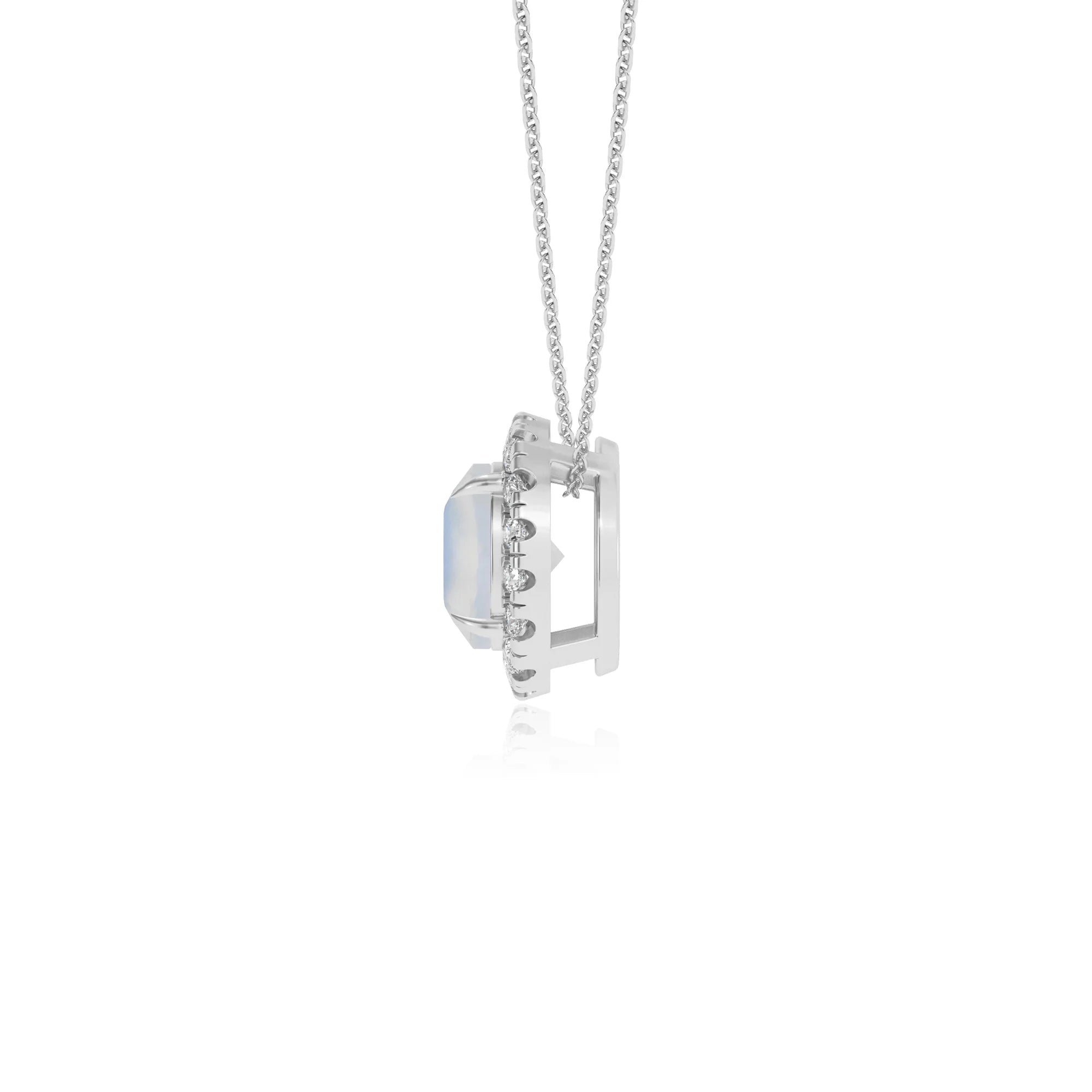 natural rainbow moonstone cushion solitaire necklaces in white gold 