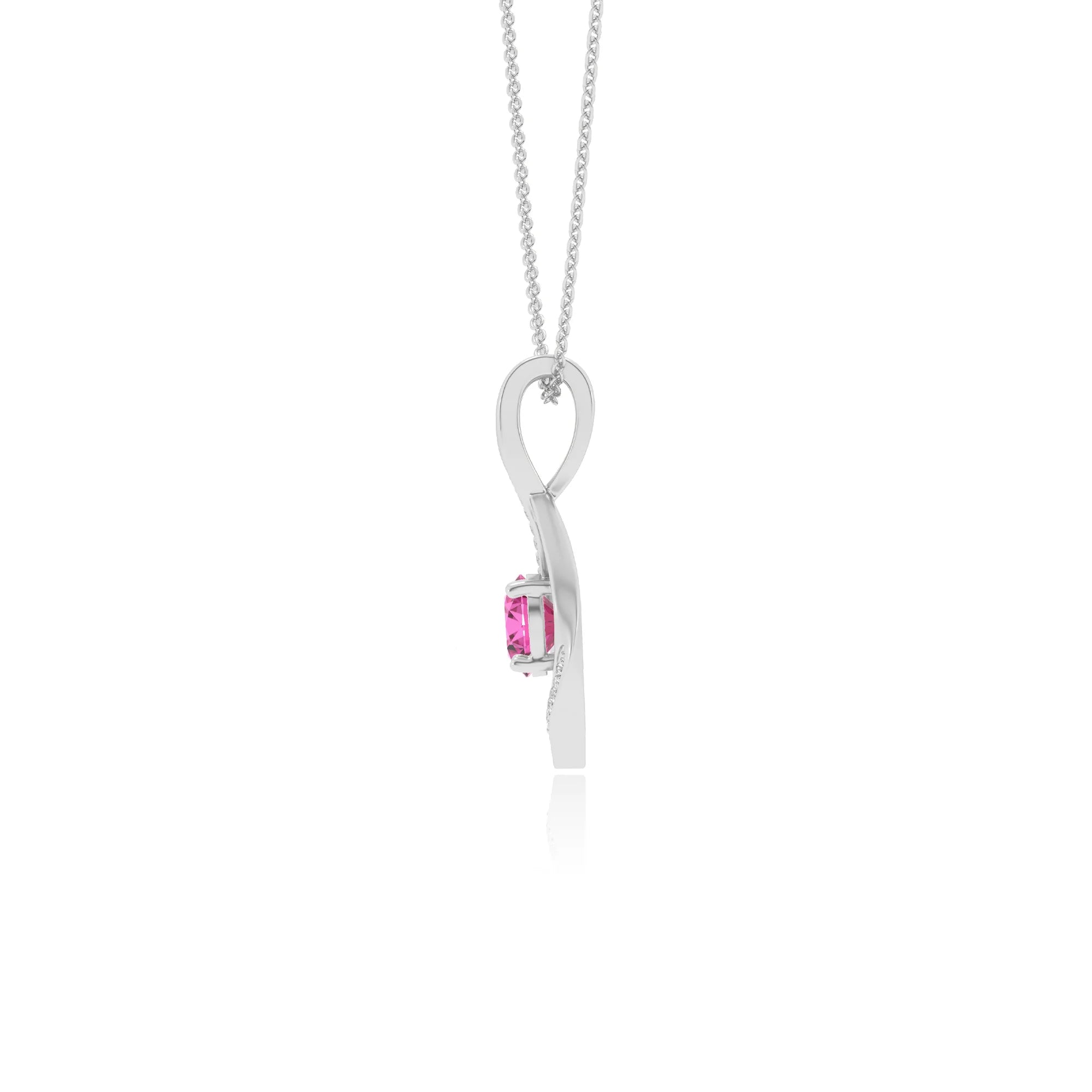 lab grown pink-sapphire round solitaire necklaces in sterling silver 