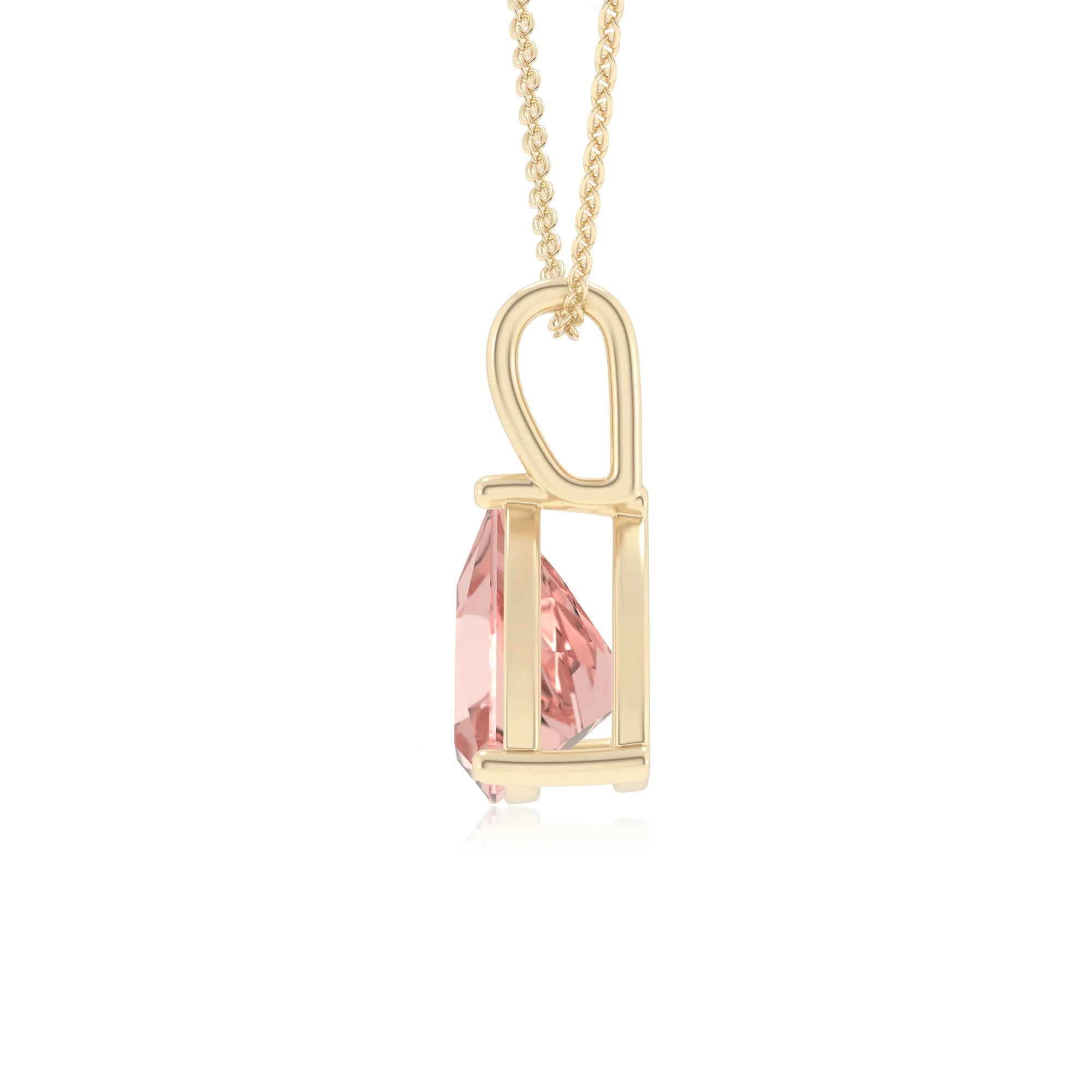 lab grown morganite trillion solitaire necklaces in yellow gold 