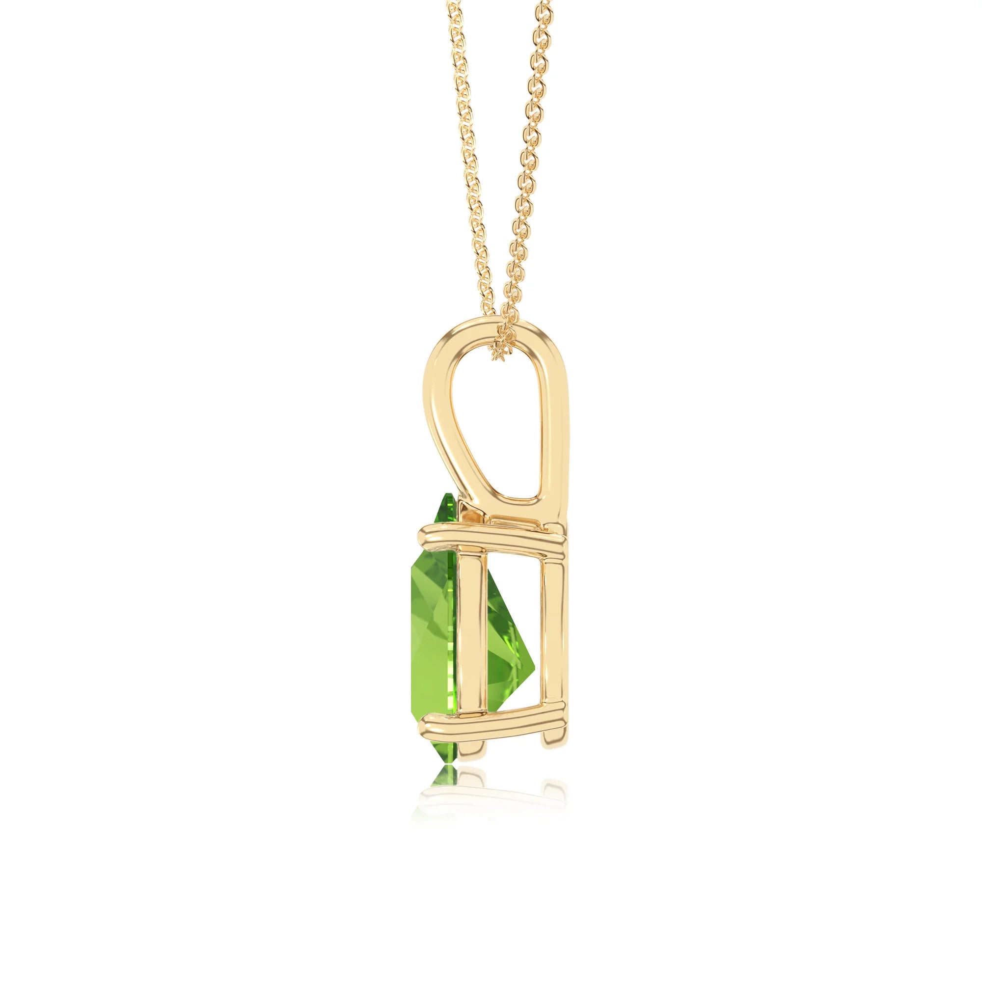 natural peridot pear solitaire necklaces in yellow gold 