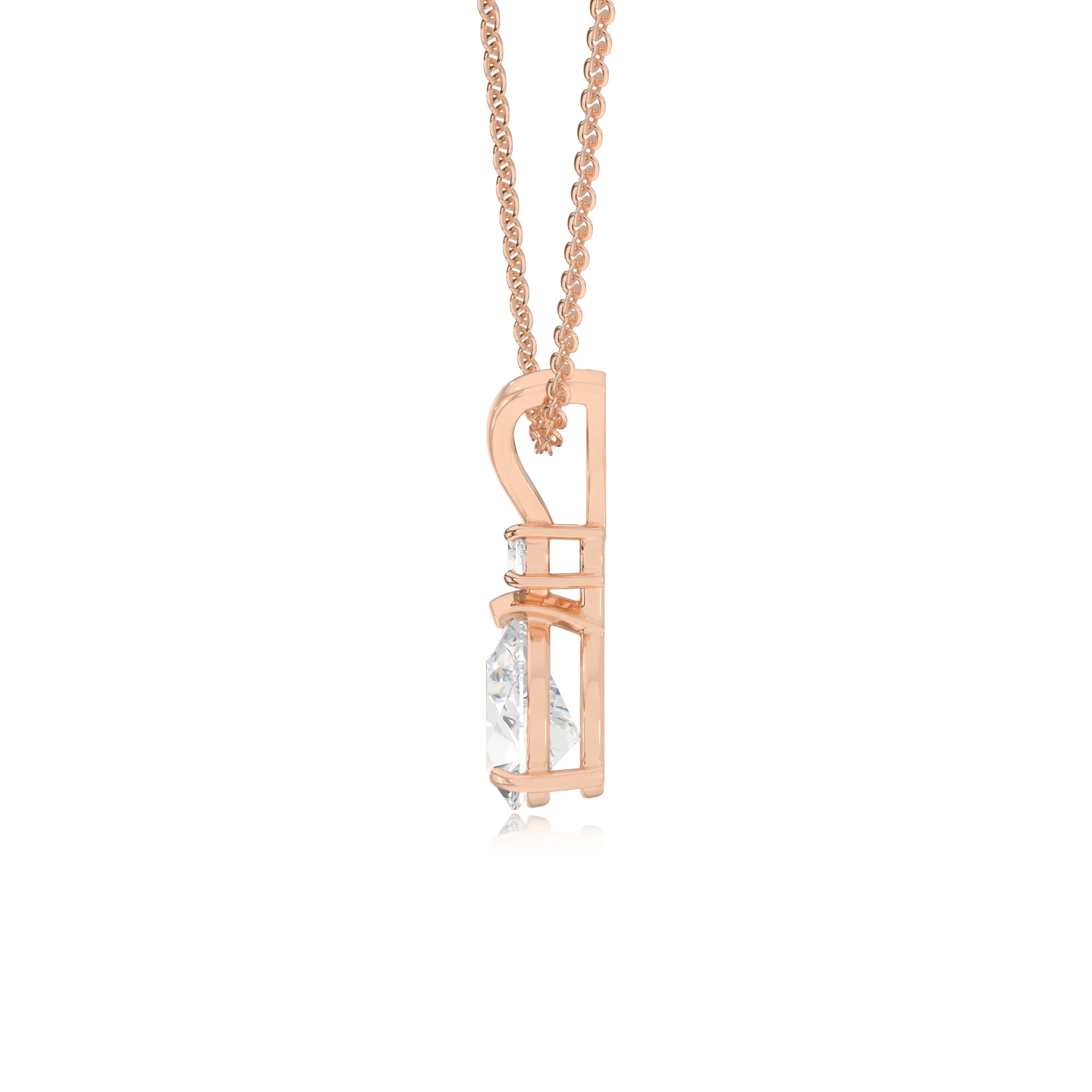 lab grown moissanite pear solitaire v-bale necklaces in rose gold 