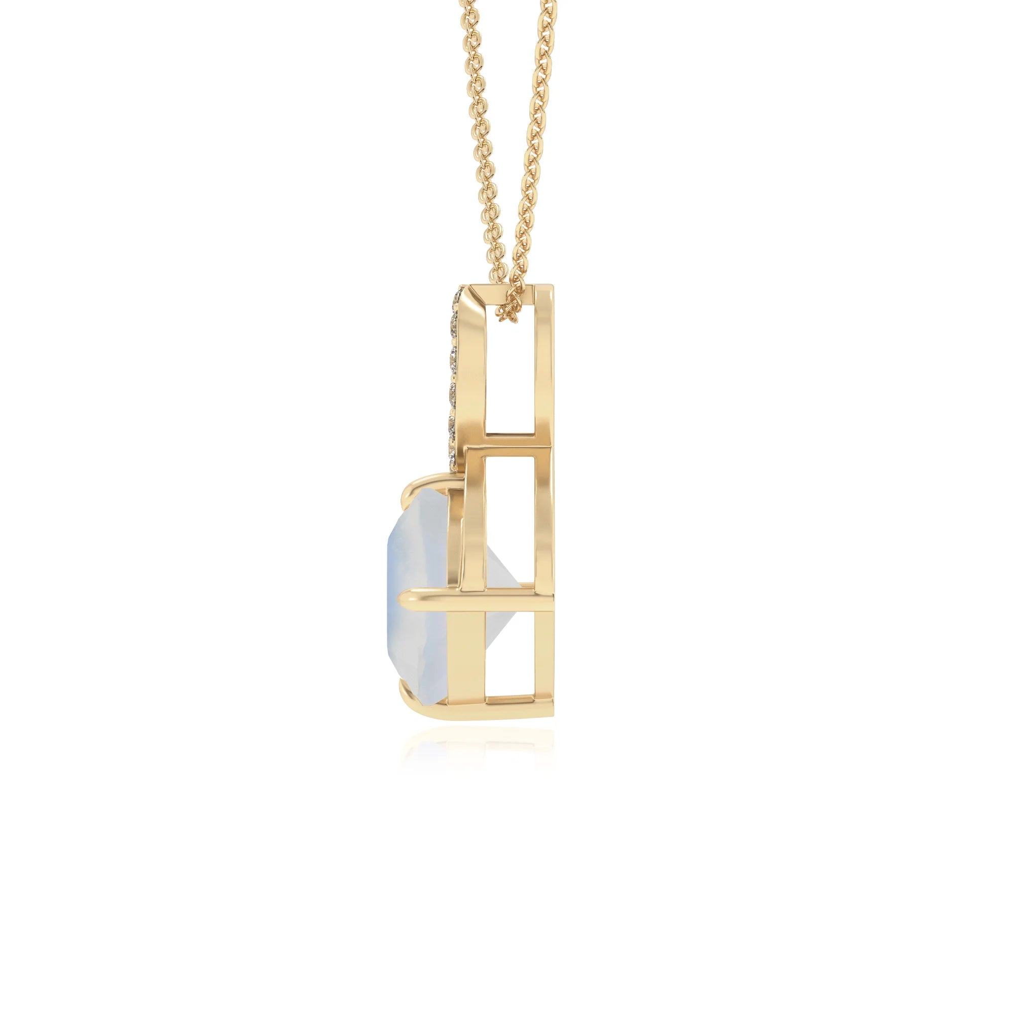 natural rainbow-moonstone cushion infinity necklaces in yellow gold 