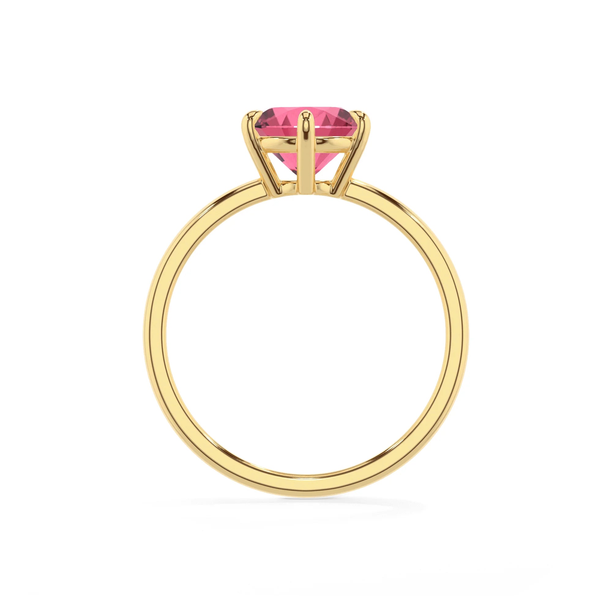 lab grown pink-tourmaline round solitaire rings in yellow gold 