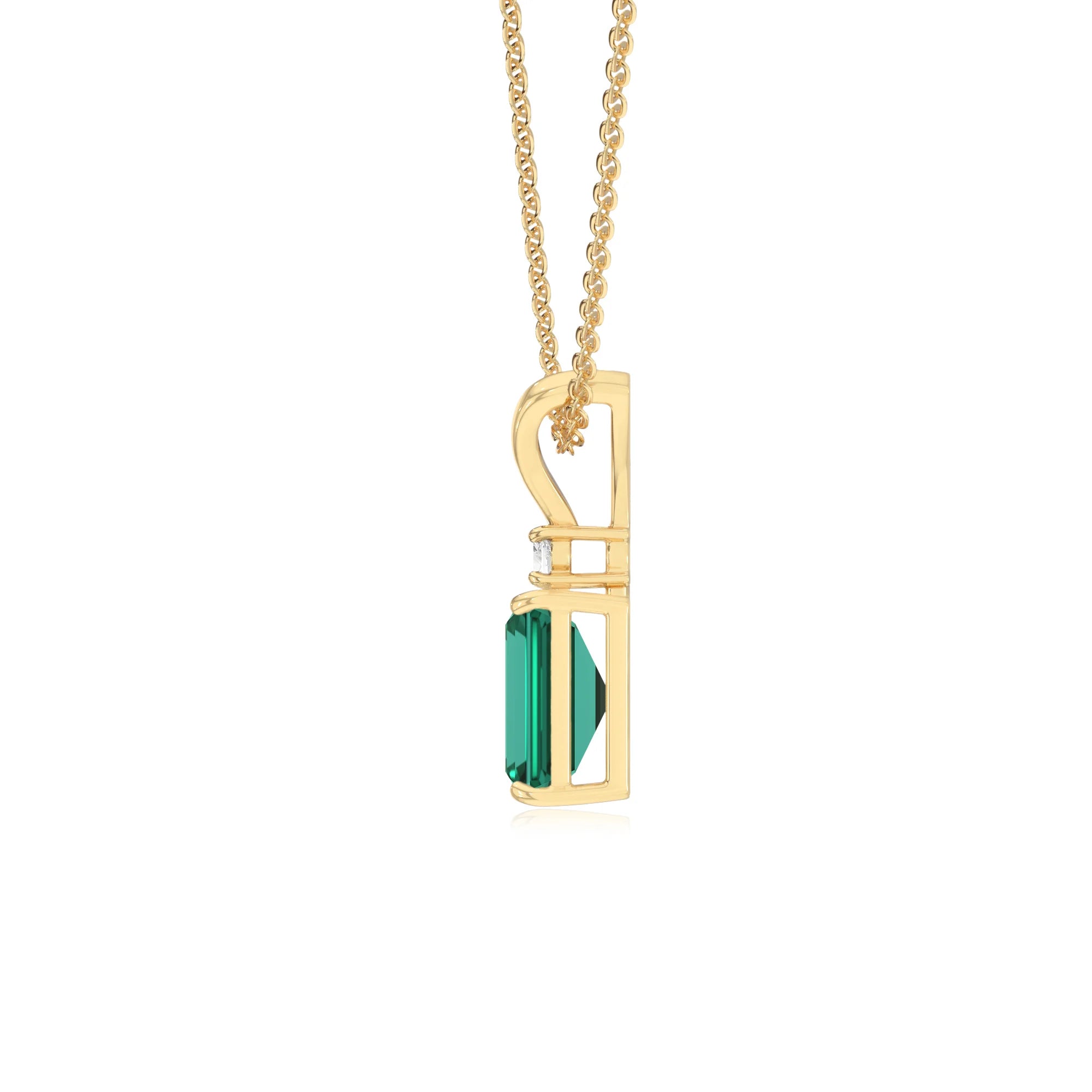 lab grown emerald octogon cut solitaire v-bale necklaces in yellow gold 