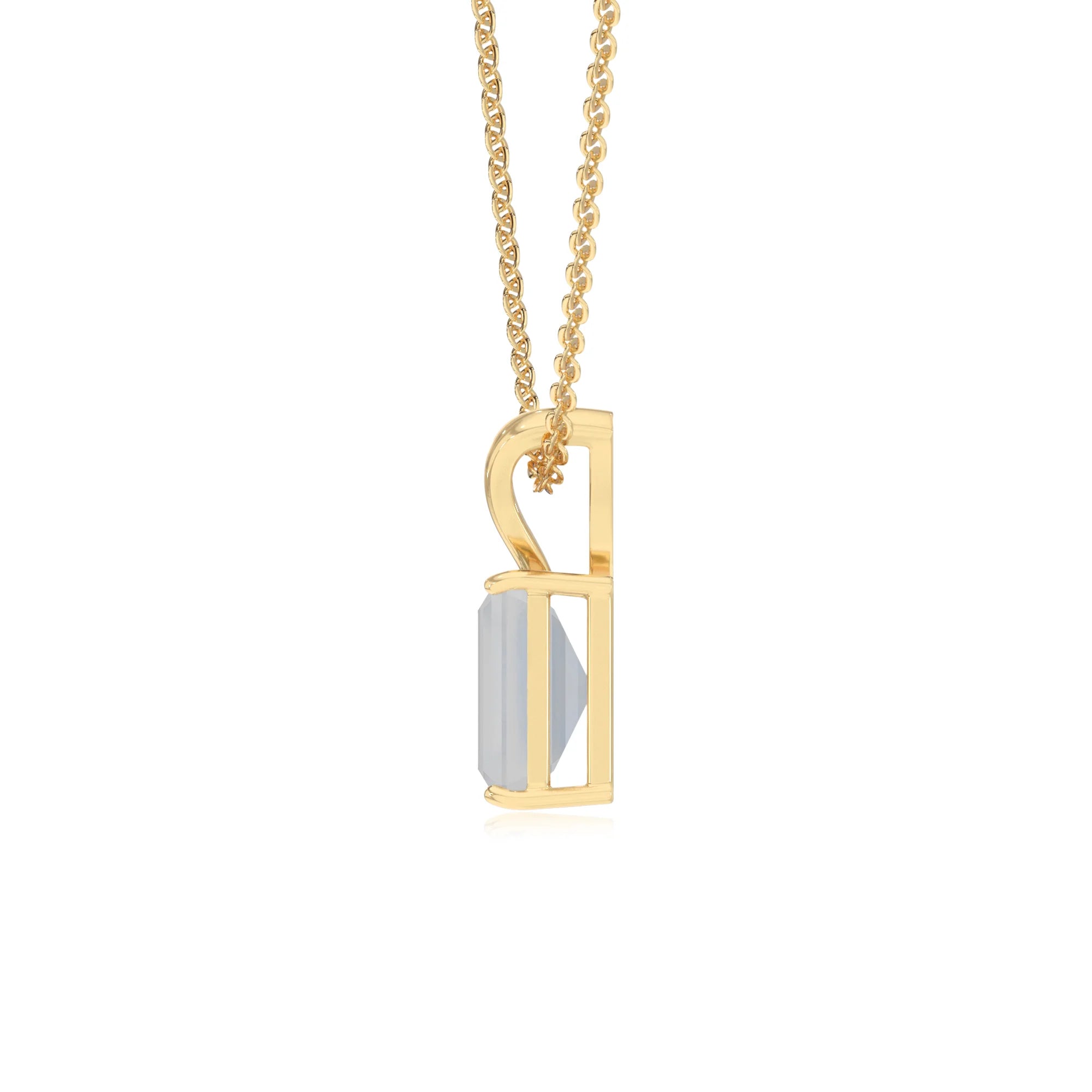 natural rainbow-moonstone emerald cut solitaire v-bale necklaces in yellow gold 