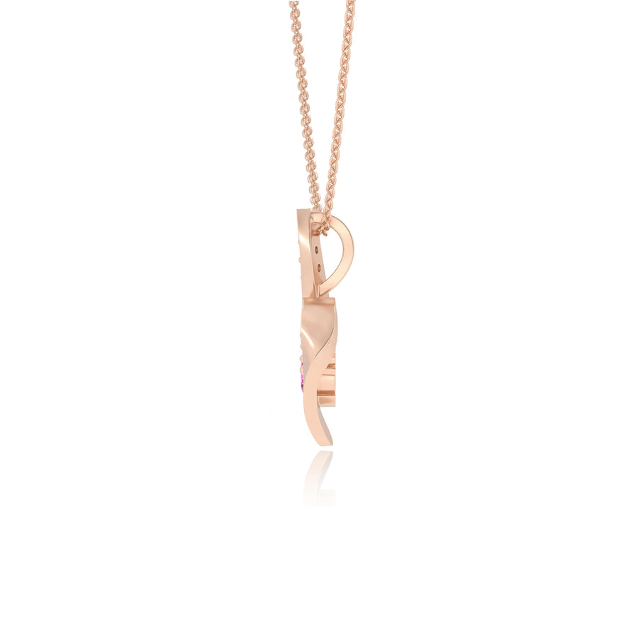 lab grown pink-sapphire round solitaire v-bale necklaces in rose gold 