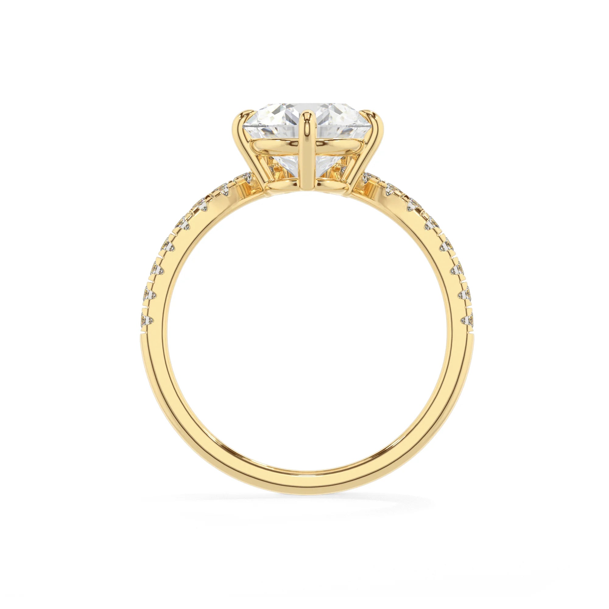 lab grown moissanite round solitaire rings in yellow gold 
