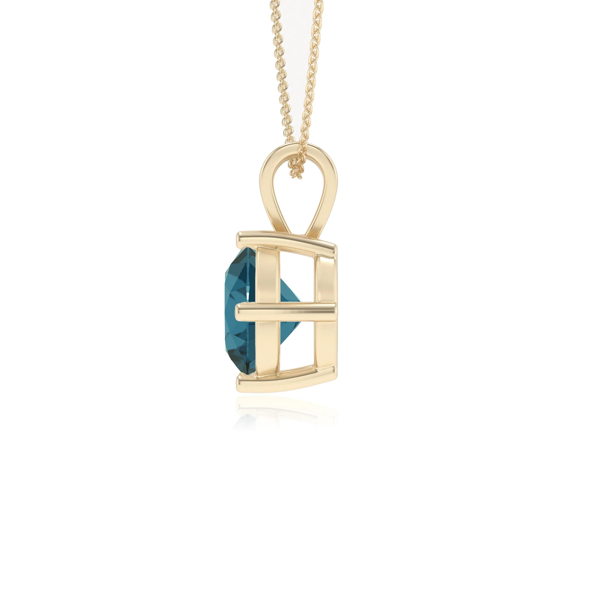 natural london-blue-topaz round solitaire v-bale necklaces in yellow gold 