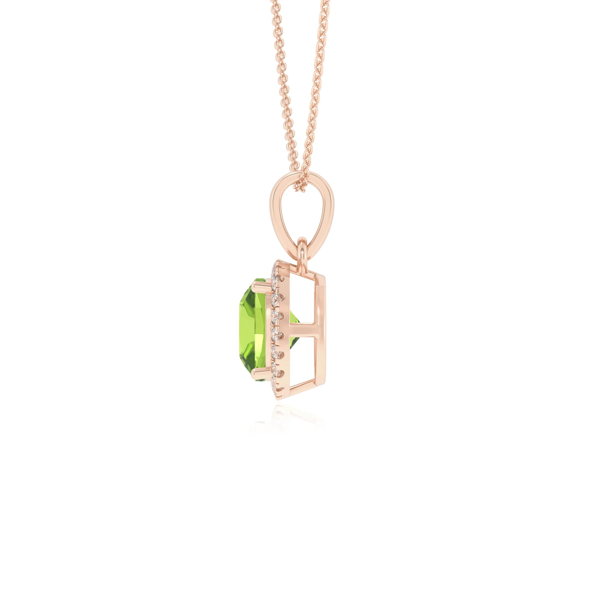 natural peridot cushion solitaire necklaces in rose gold 