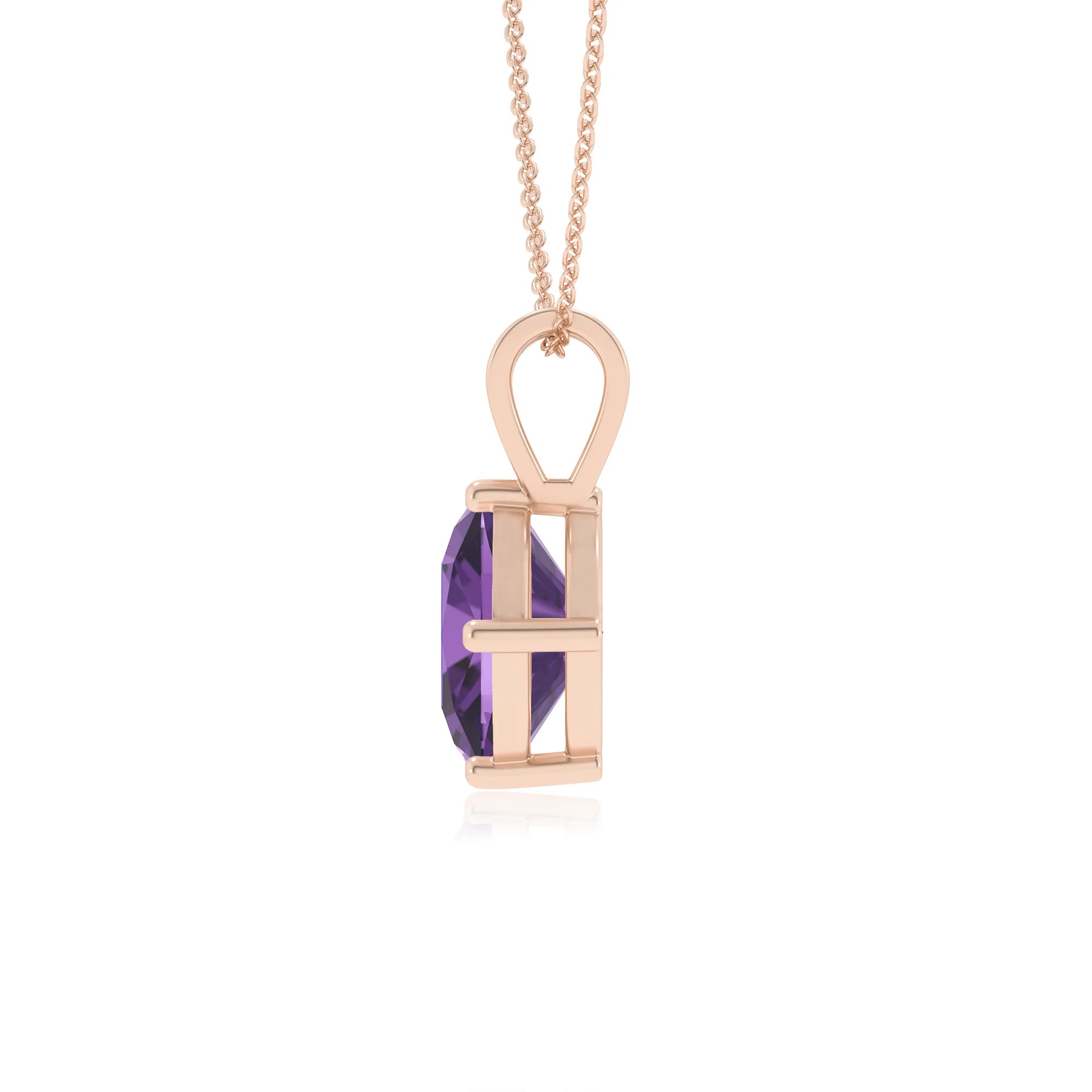 lab grown amethyst cushion solitaire v-bale necklaces in rose gold 
