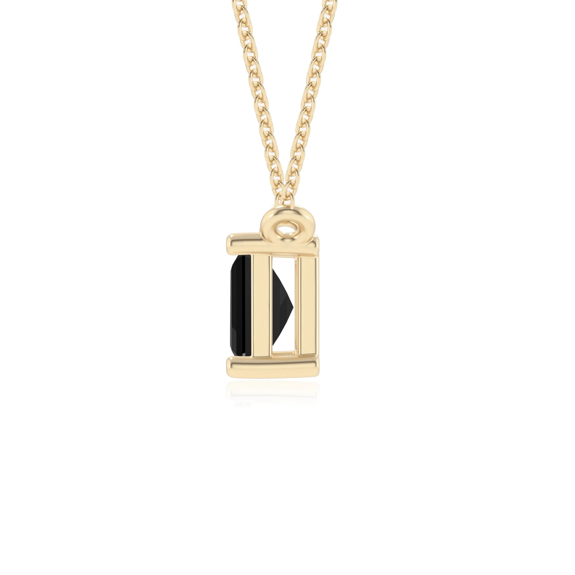 natural black-onyx emerald cut solitaire necklaces in yellow gold 