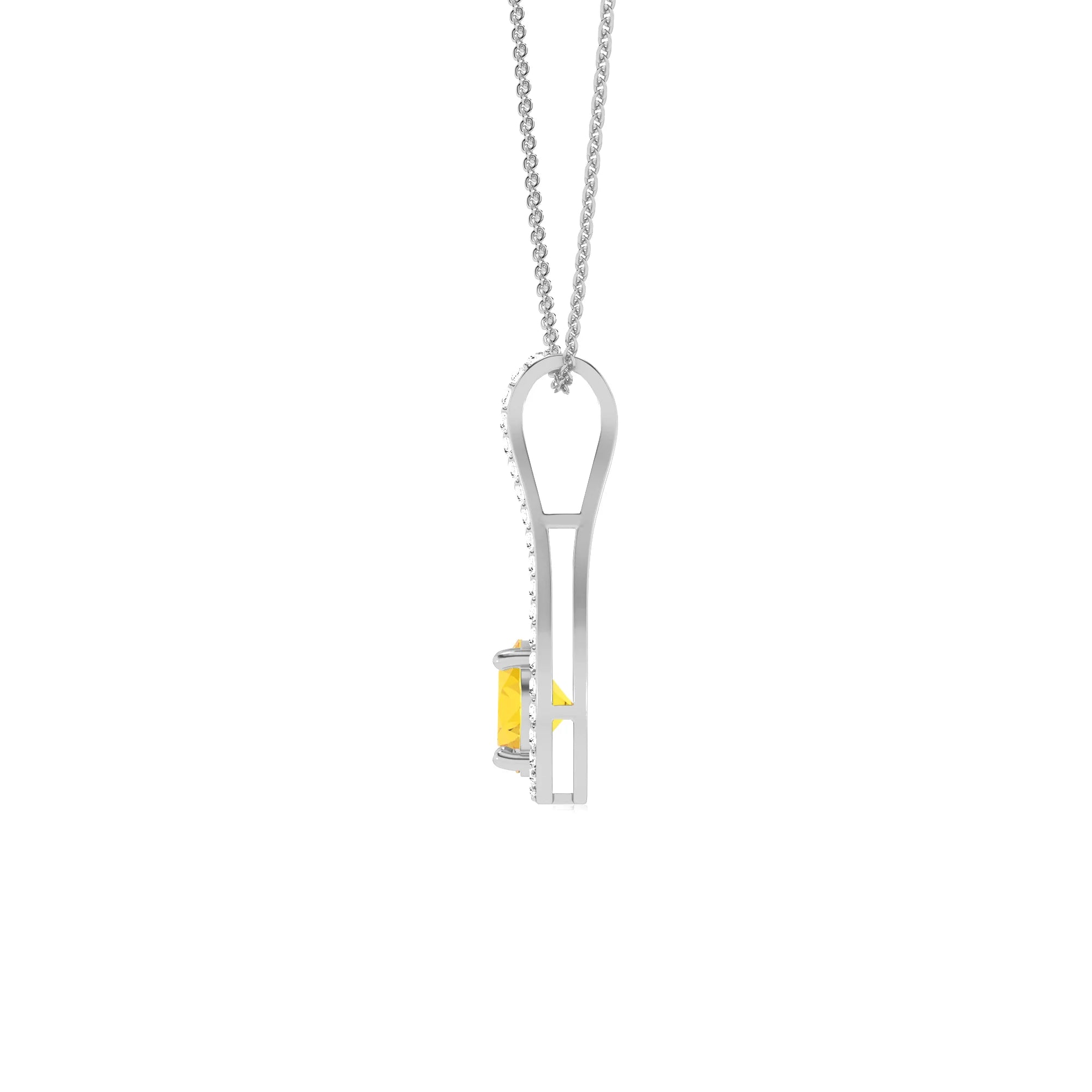 lab grown yellow-sapphire round solitaire v-bale necklaces in platinum 