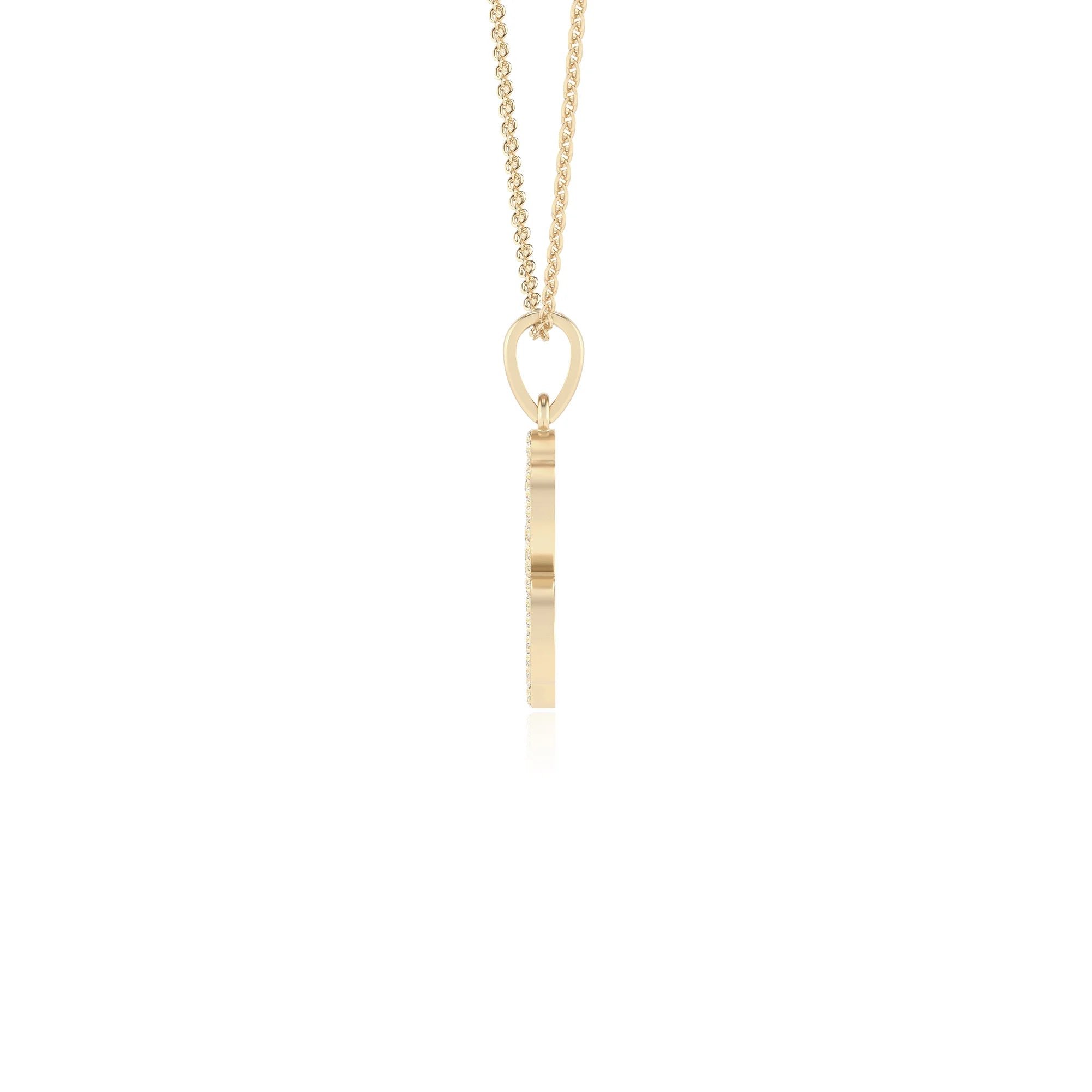lab grown moissanite round v-bale necklaces in yellow gold 