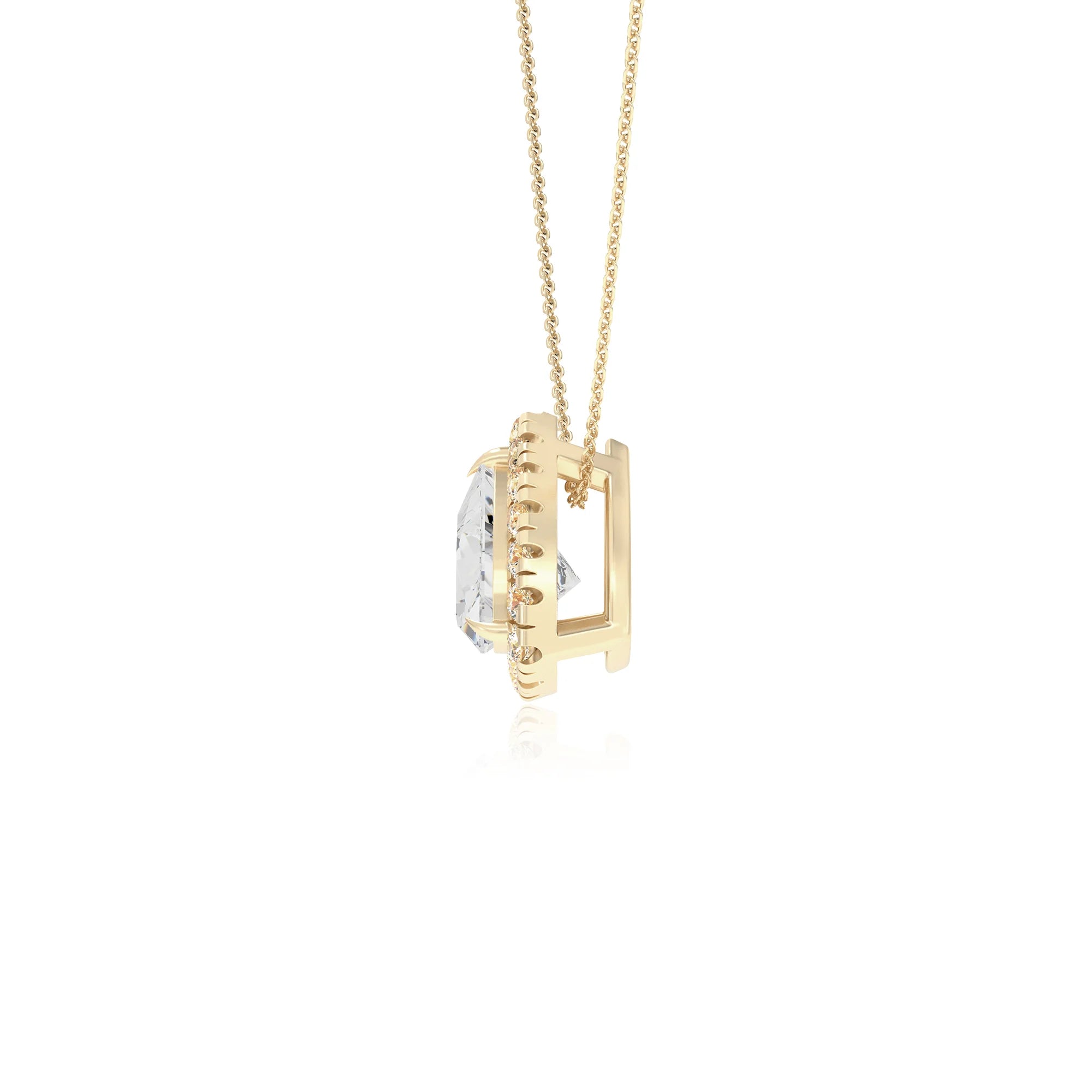 lab grown moissanite trillion solitaire necklaces in yellow gold 