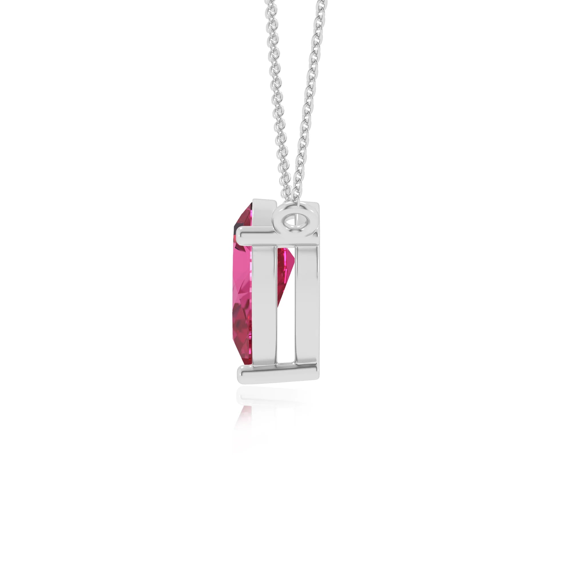 lab grown pink-sapphire pear solitaire necklaces in sterling silver 