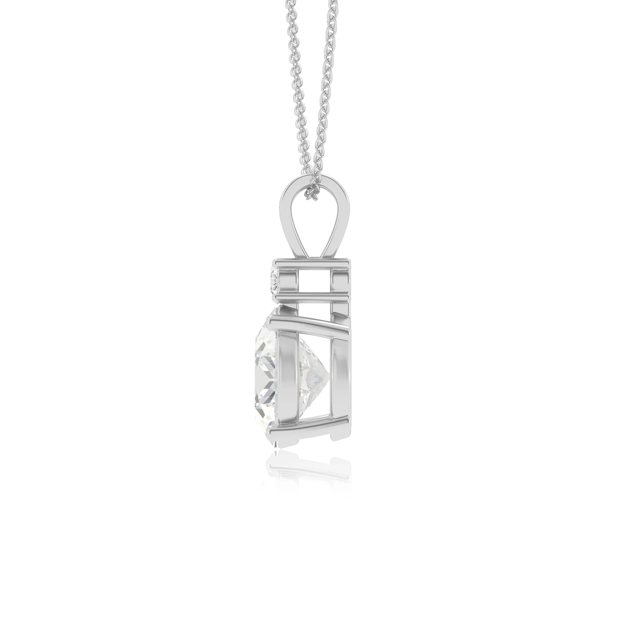 lab grown moissanite round solitaire v-bale necklaces in platinum 
