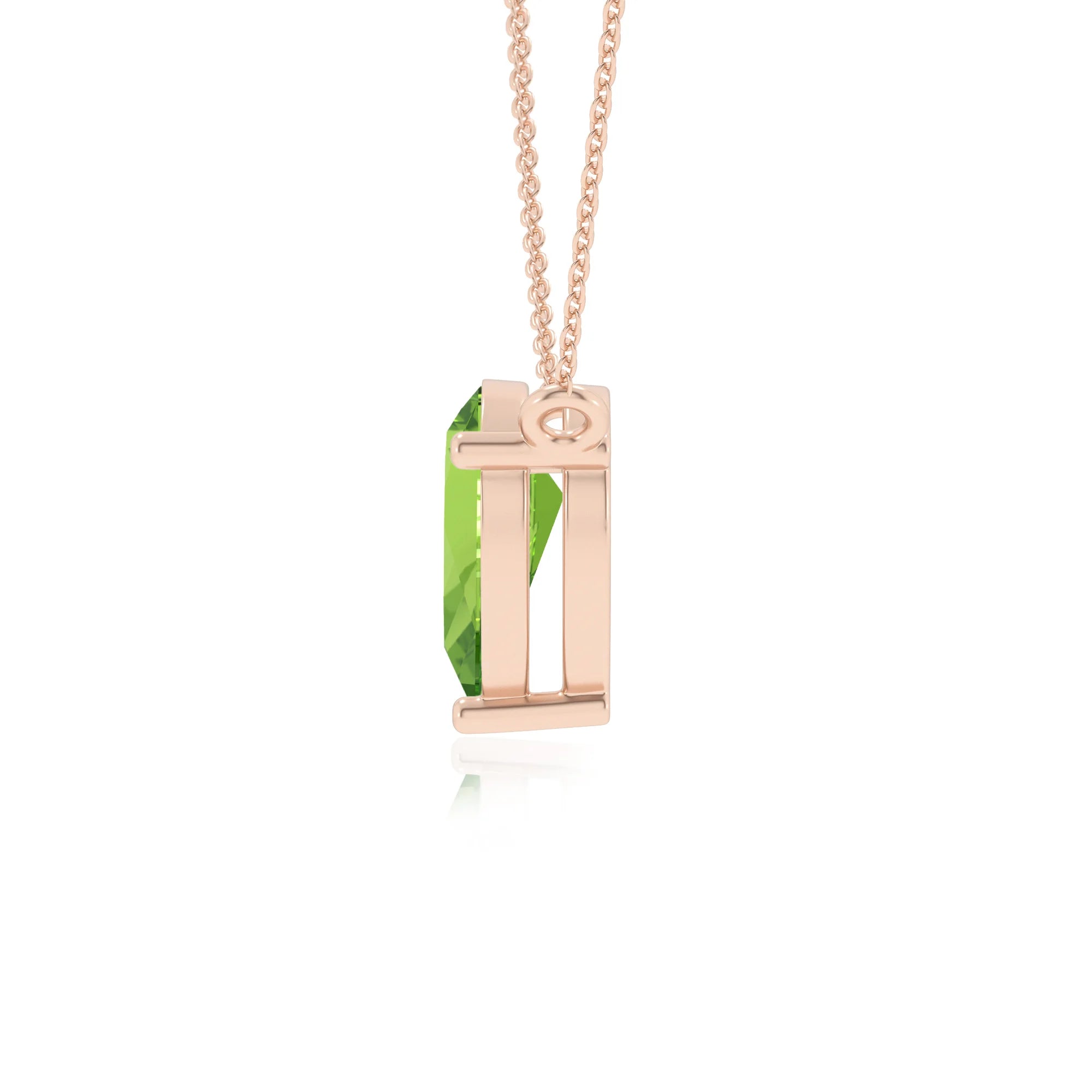natural peridot pear solitaire necklaces in rose gold 