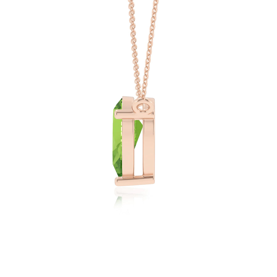 natural peridot pear solitaire necklaces in rose gold 