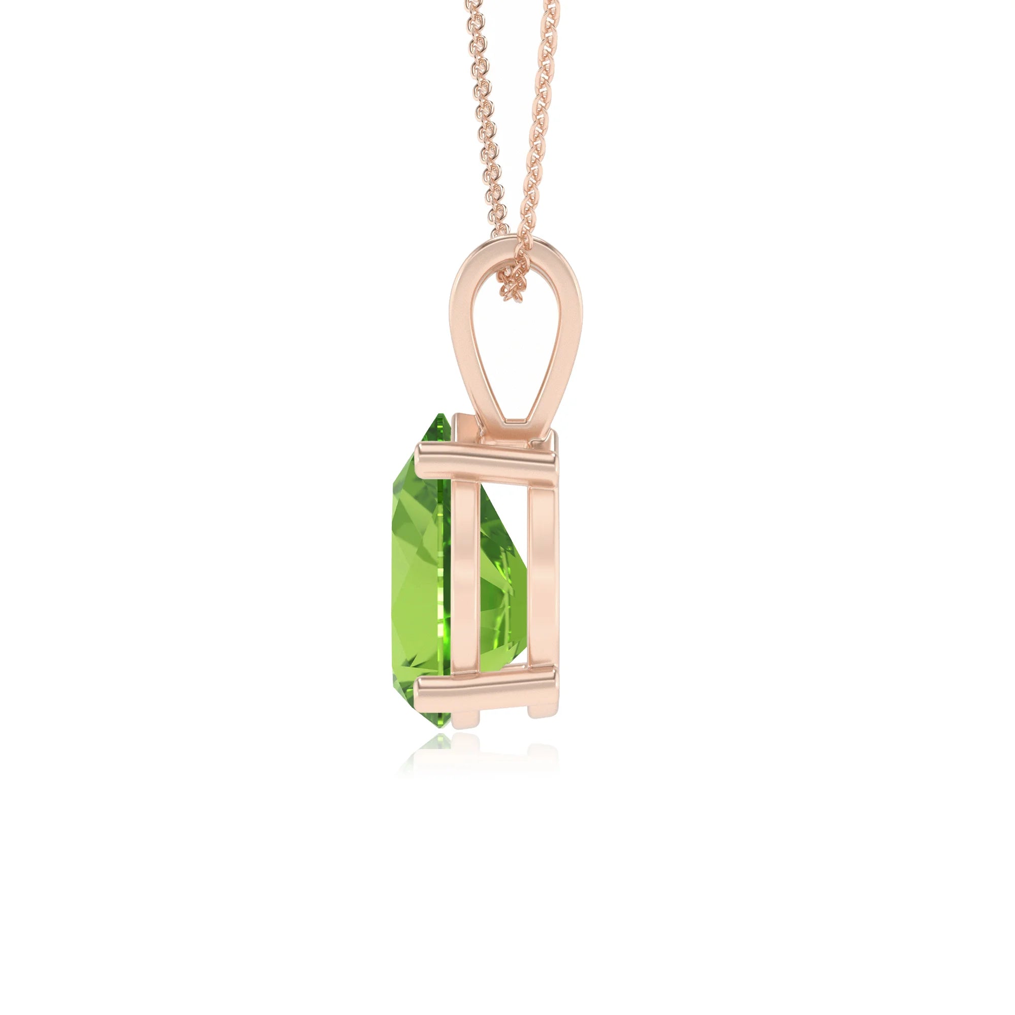 natural peridot pear solitaire v-bale necklaces in rose gold 
