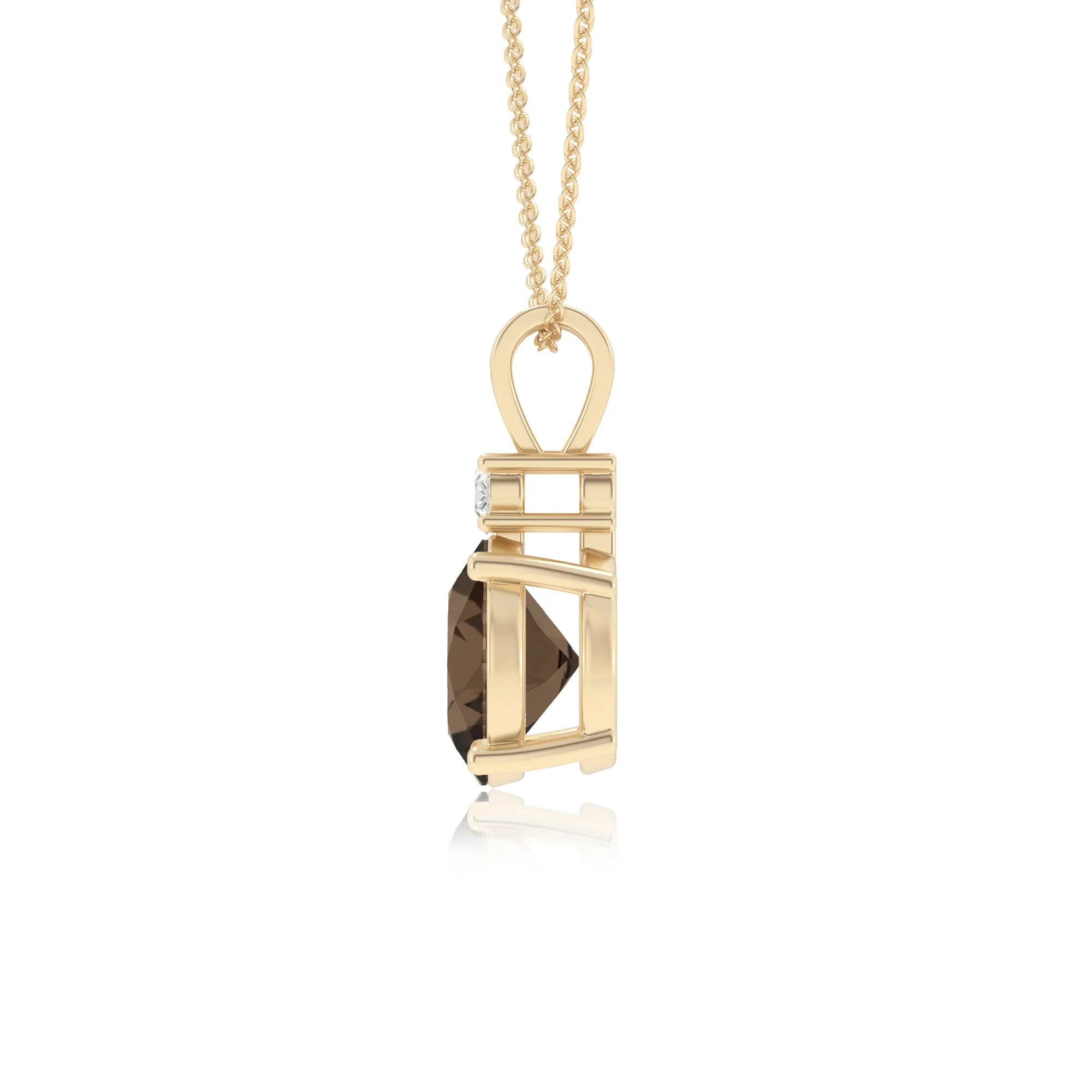 natural smoky-quartz round solitaire v-bale necklaces in yellow gold 