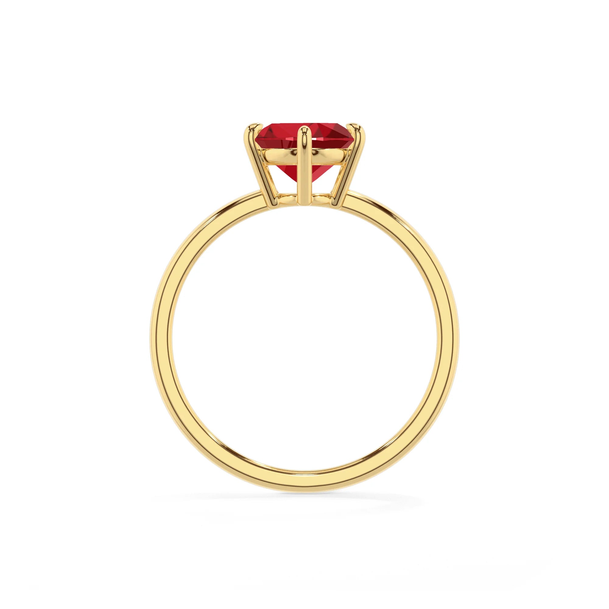 lab grown ruby oval solitaire rings in yellow gold 