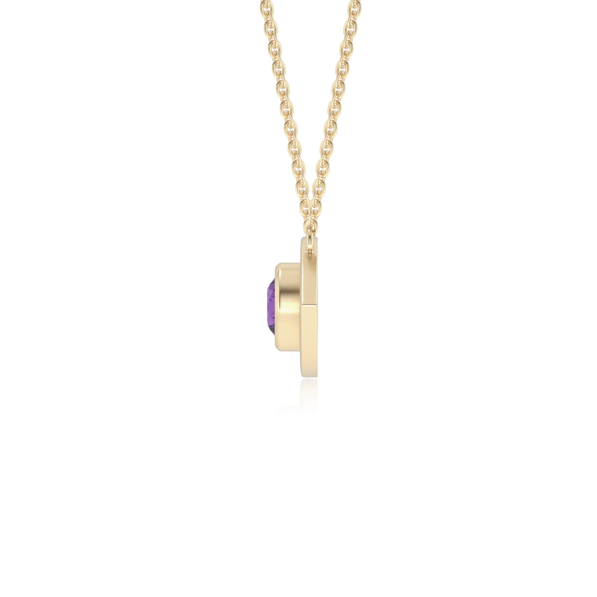 lab grown amethyst round solitaire necklaces in yellow gold 