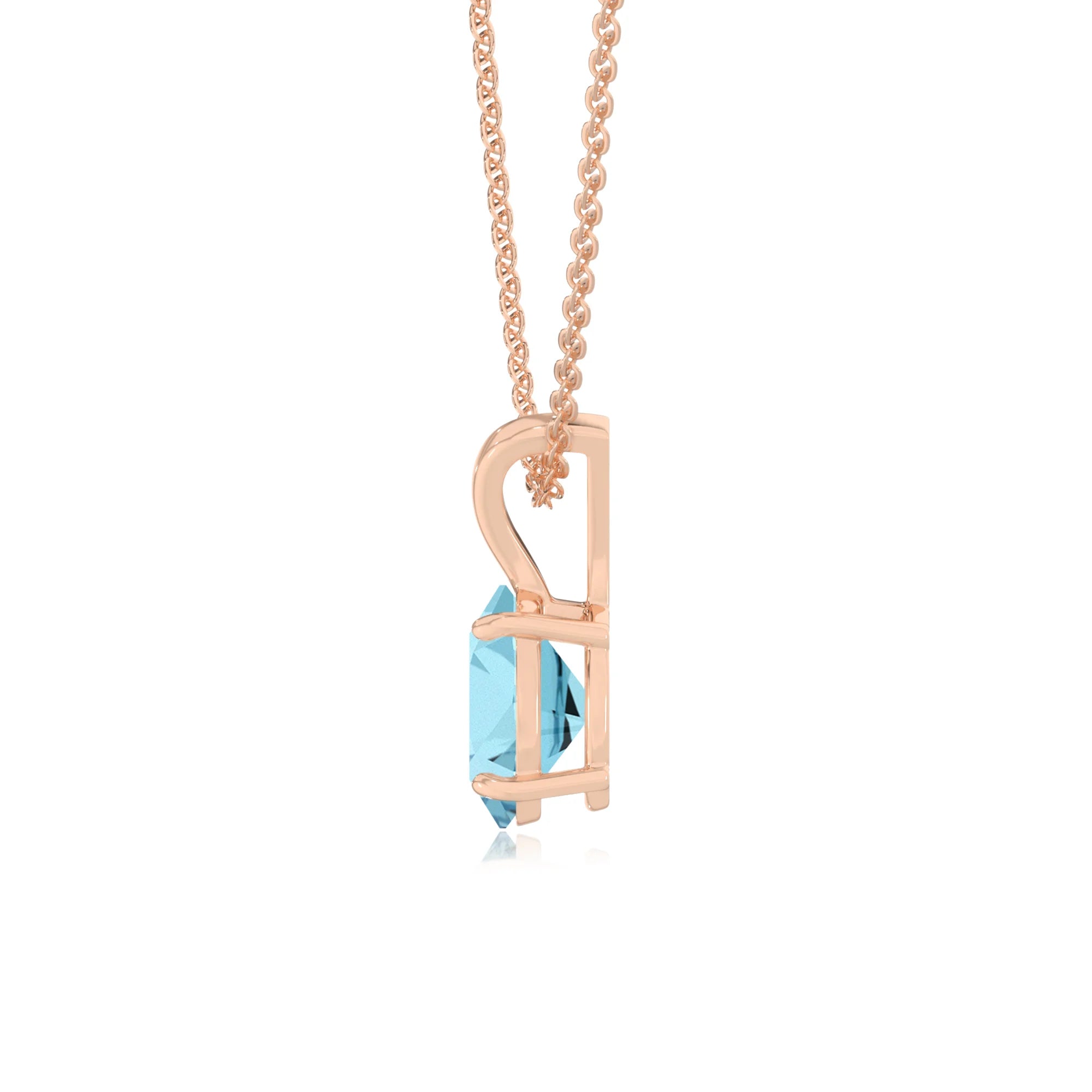 lab grown aquamarine oval solitaire v-bale necklaces in rose gold 