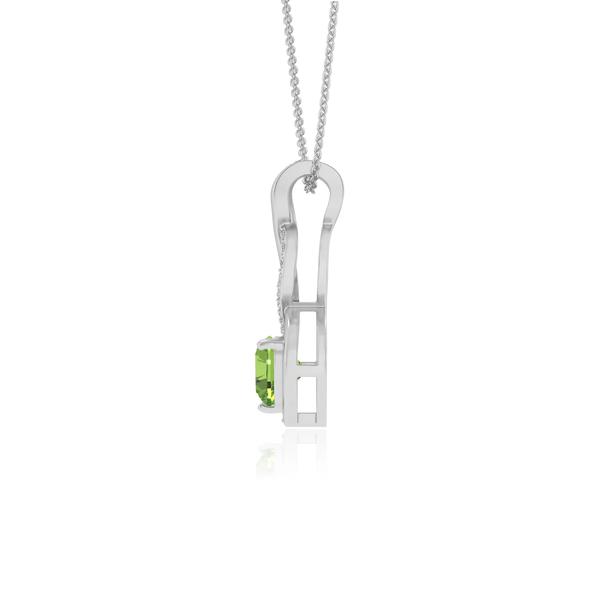 natural peridot heart infinity necklaces in platinum 