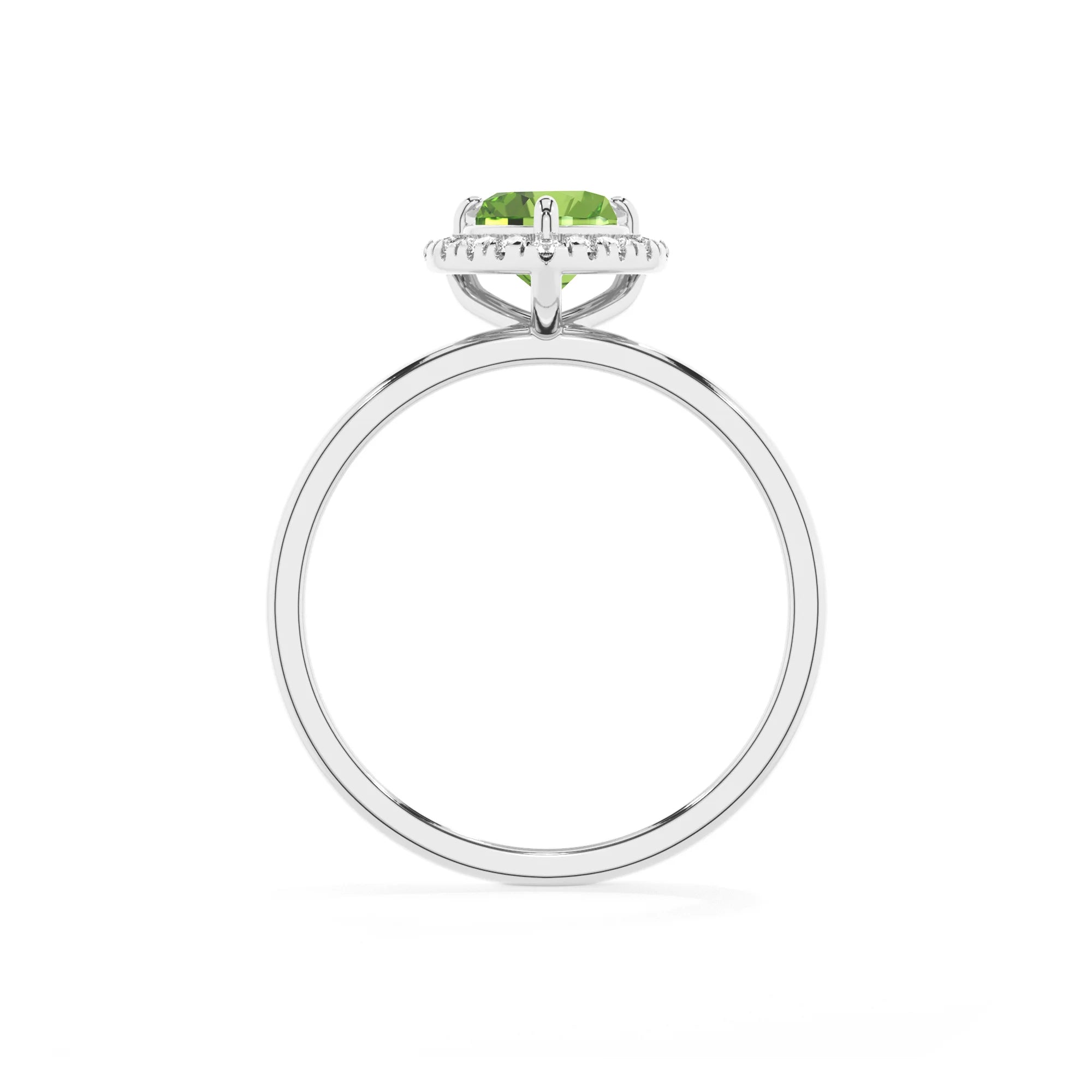 natural peridot heart solitaire rings in platinum 
