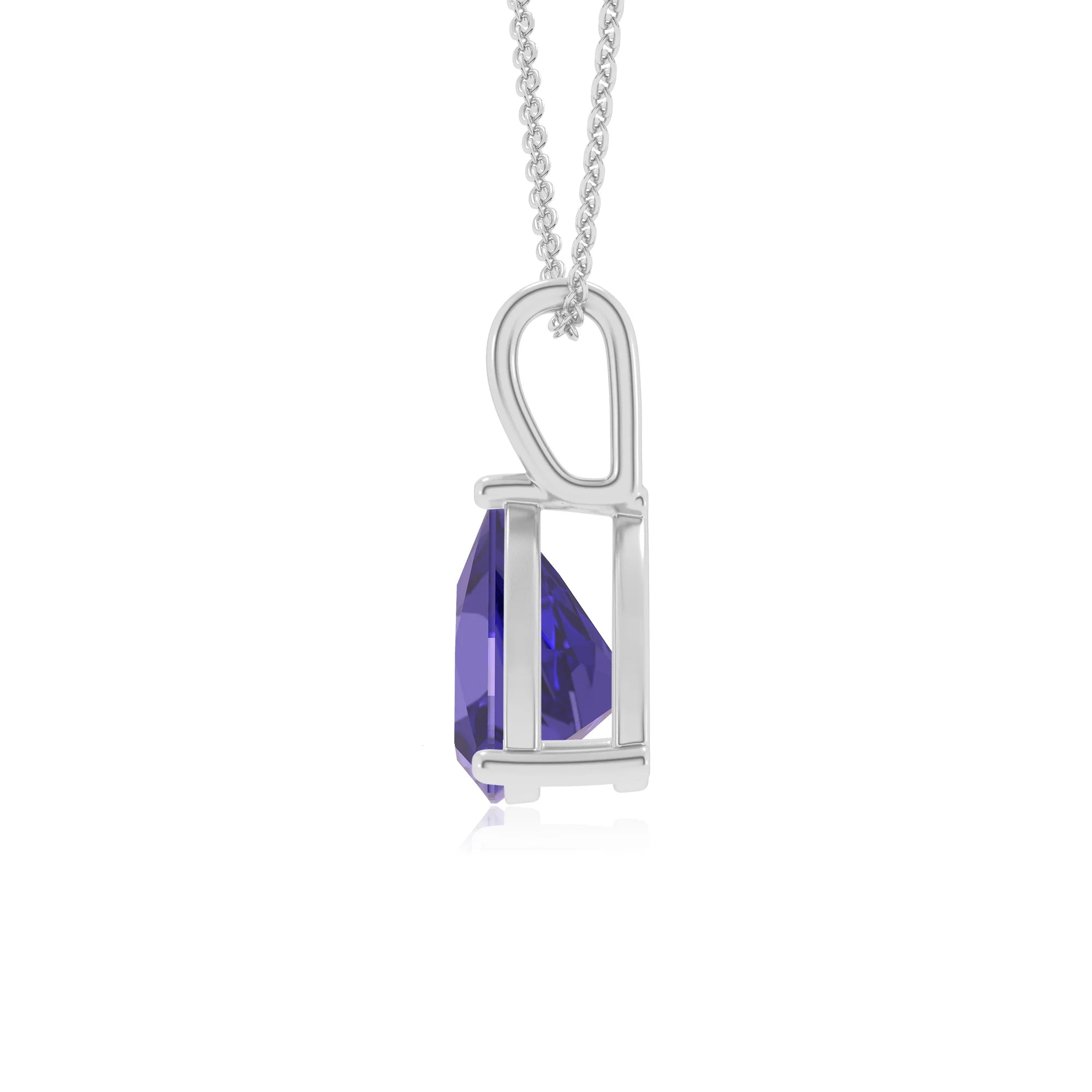lab grown tanzanite trillion solitaire necklaces in platinum 