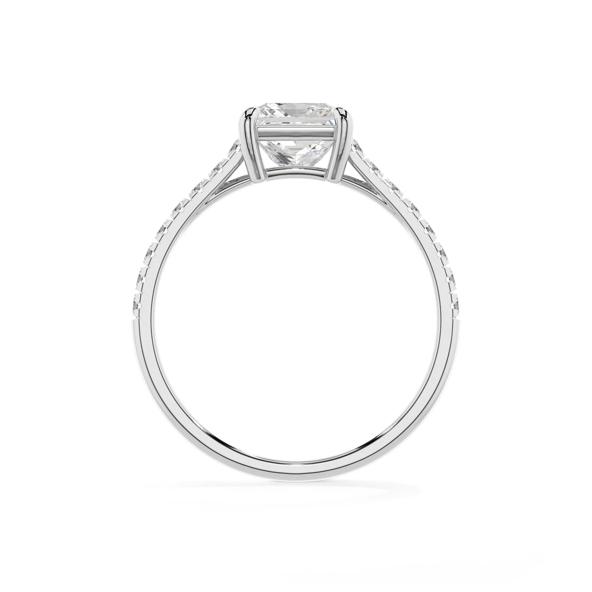 lab grown moissanite princess half eternity solitaire engagement rings in white gold 