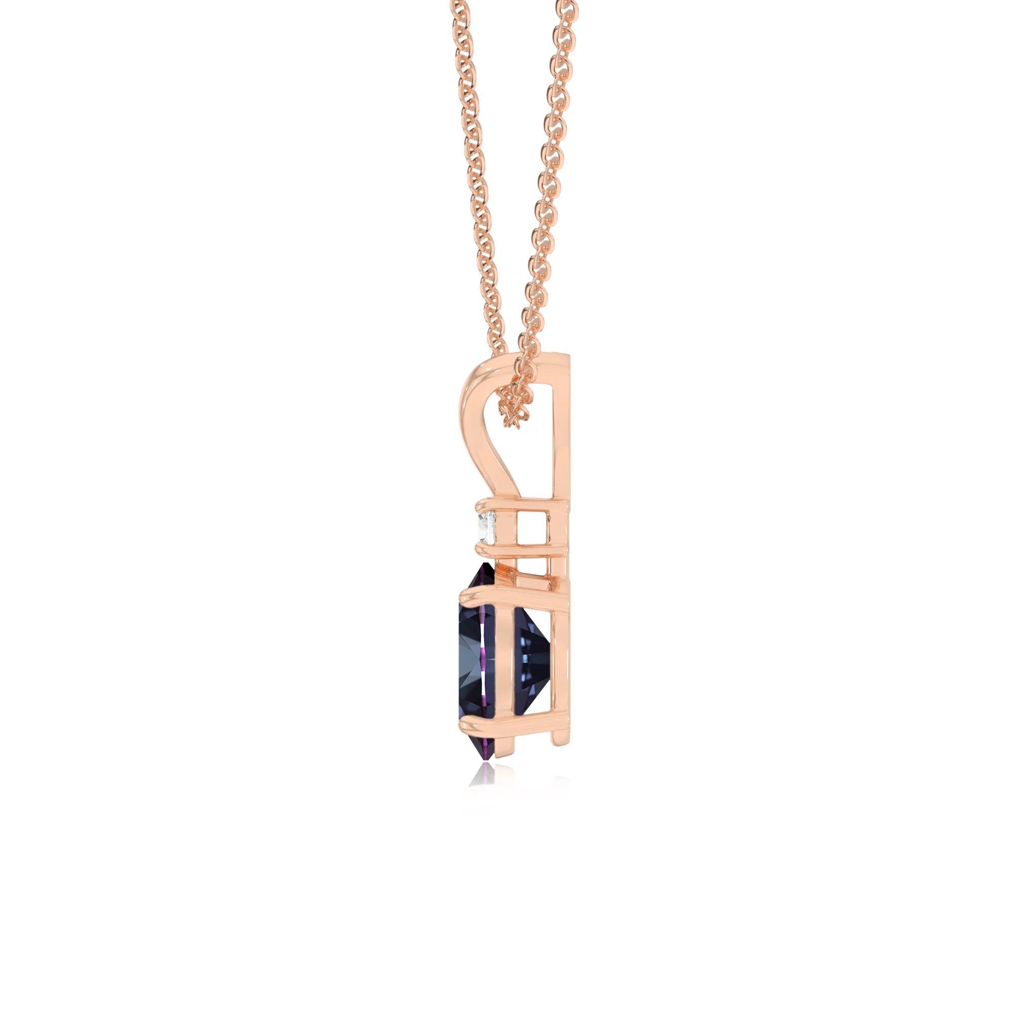 lab grown alexandrite oval solitaire v-bale necklaces in rose gold 