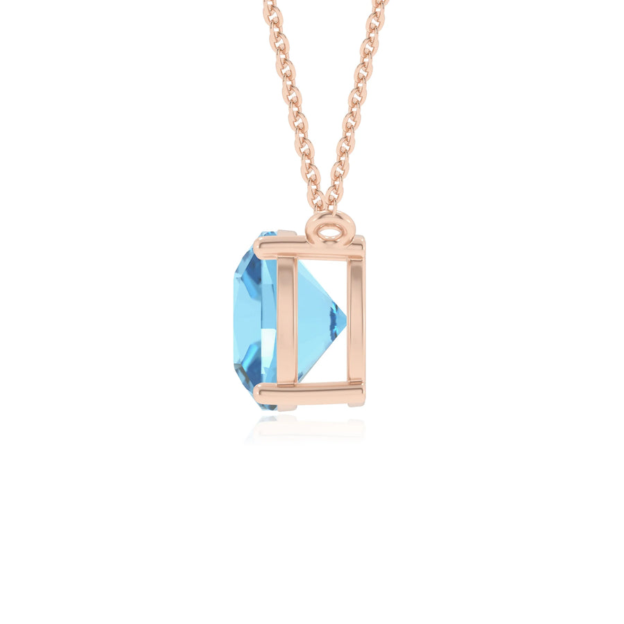 natural swiss-blue-topaz cushion solitaire necklaces in rose gold 