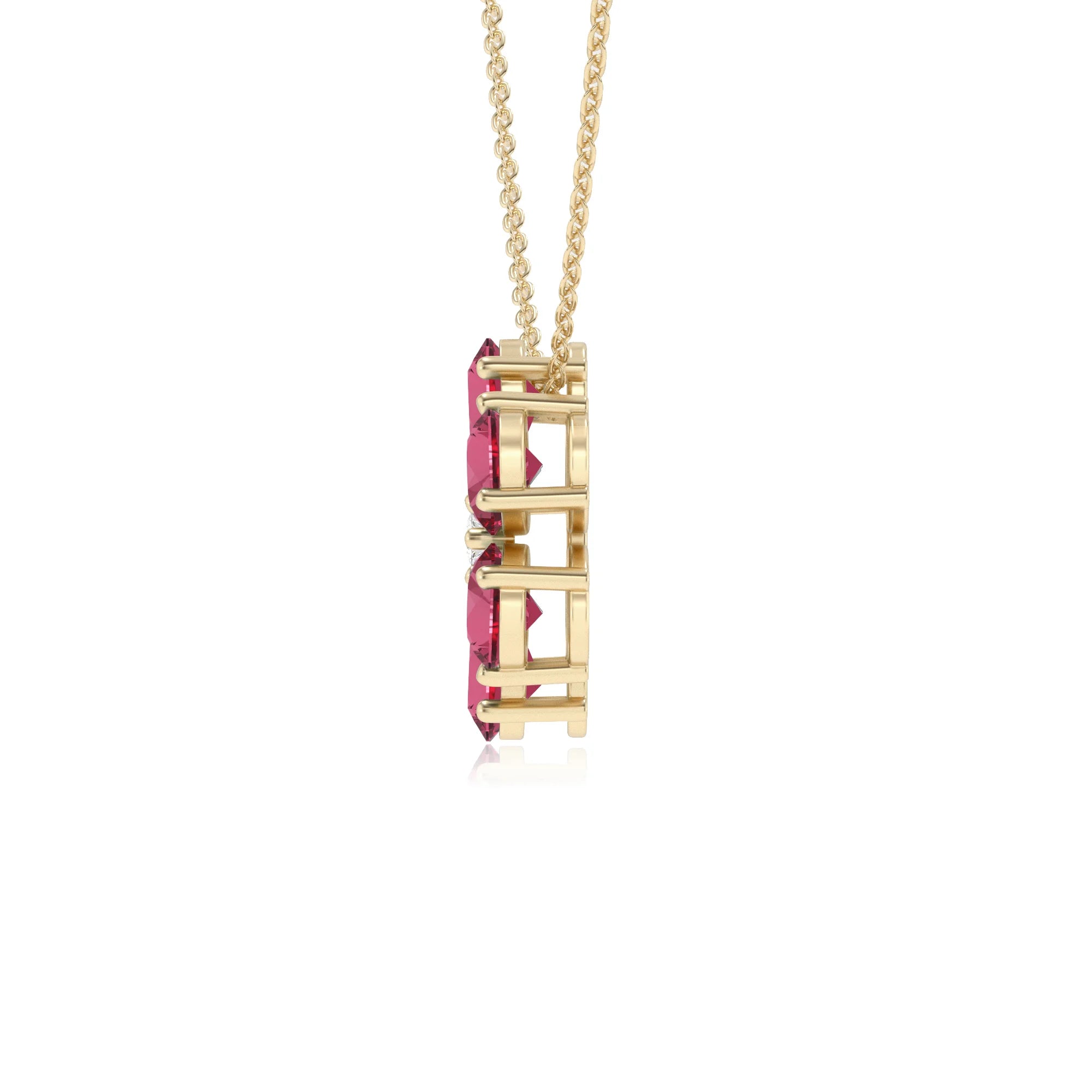 lab grown pink-tourmaline pear solitaire necklaces in yellow gold 