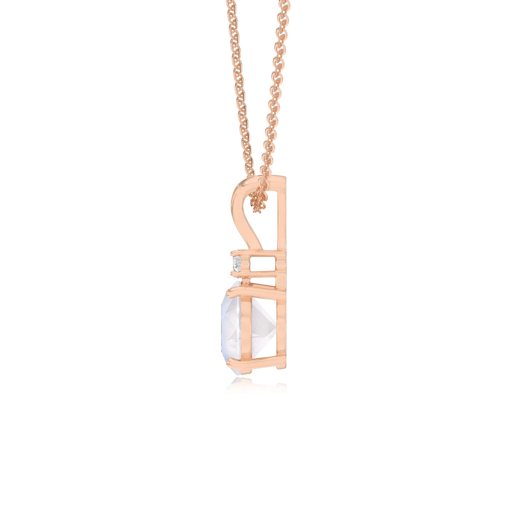 natural rainbow-moonstone round solitaire v-bale necklaces in rose gold 