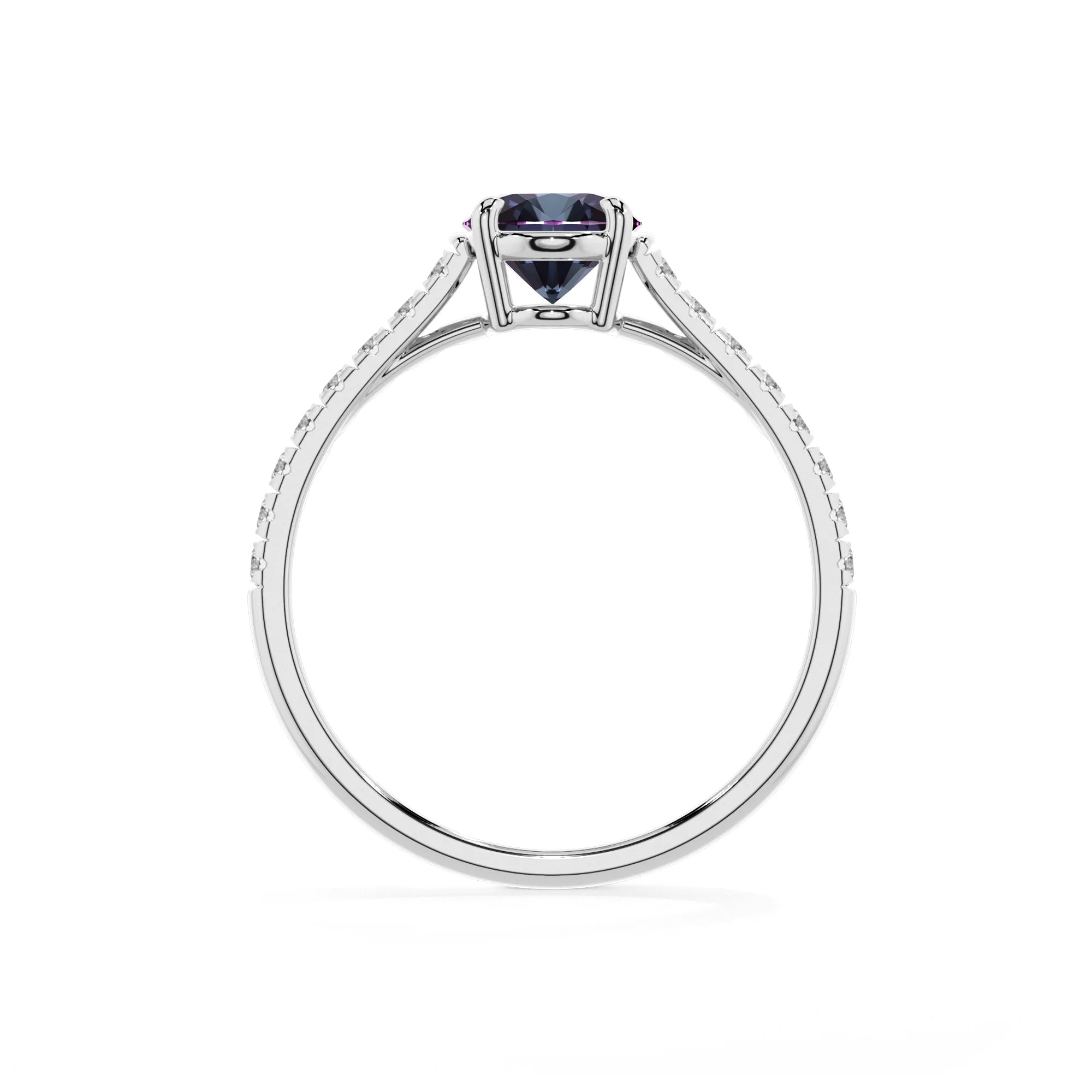 lab grown alexandrite oval half eternity solitaire engagement rings in sterling silver 