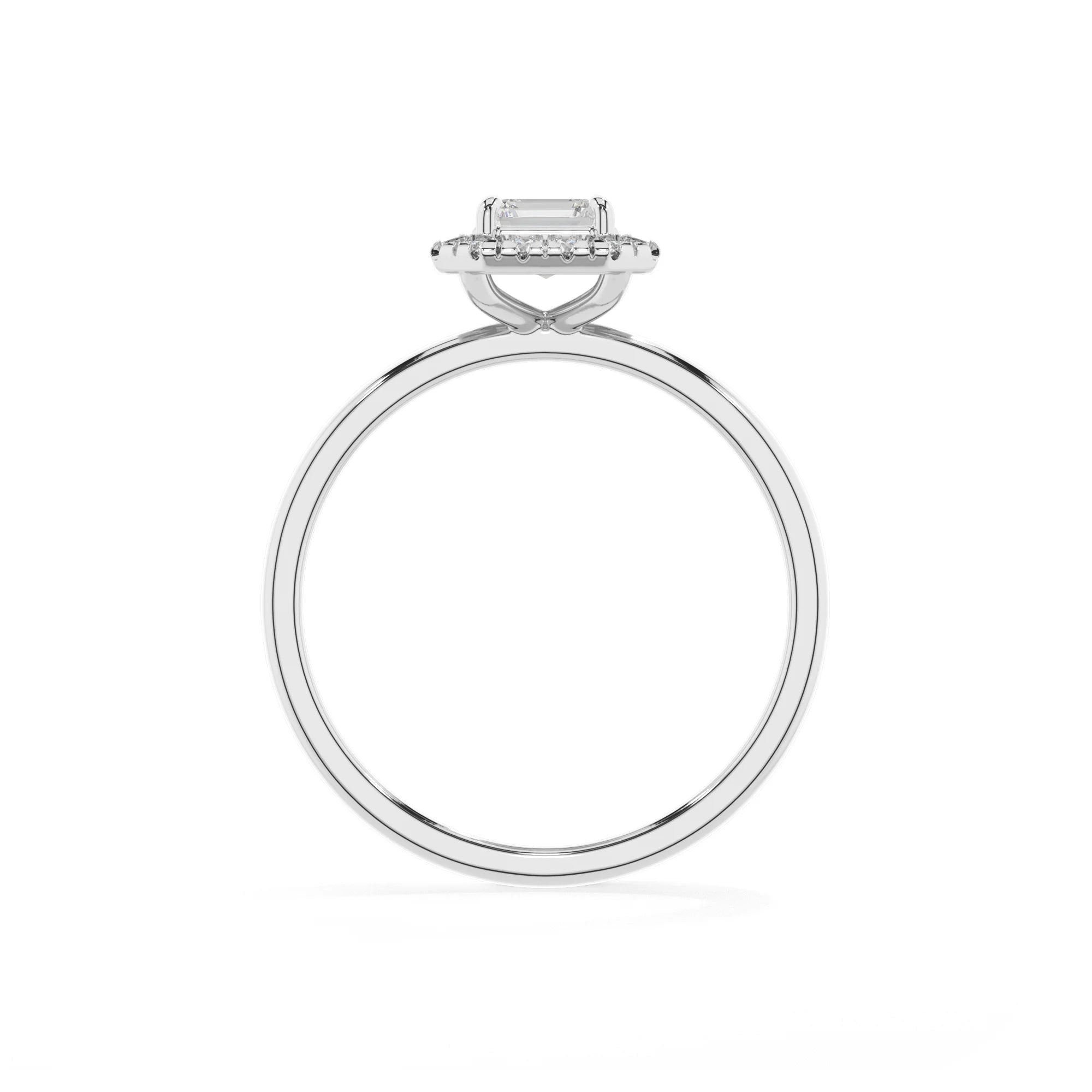lab grown moissanite emerald cut solitaire rings in white gold 