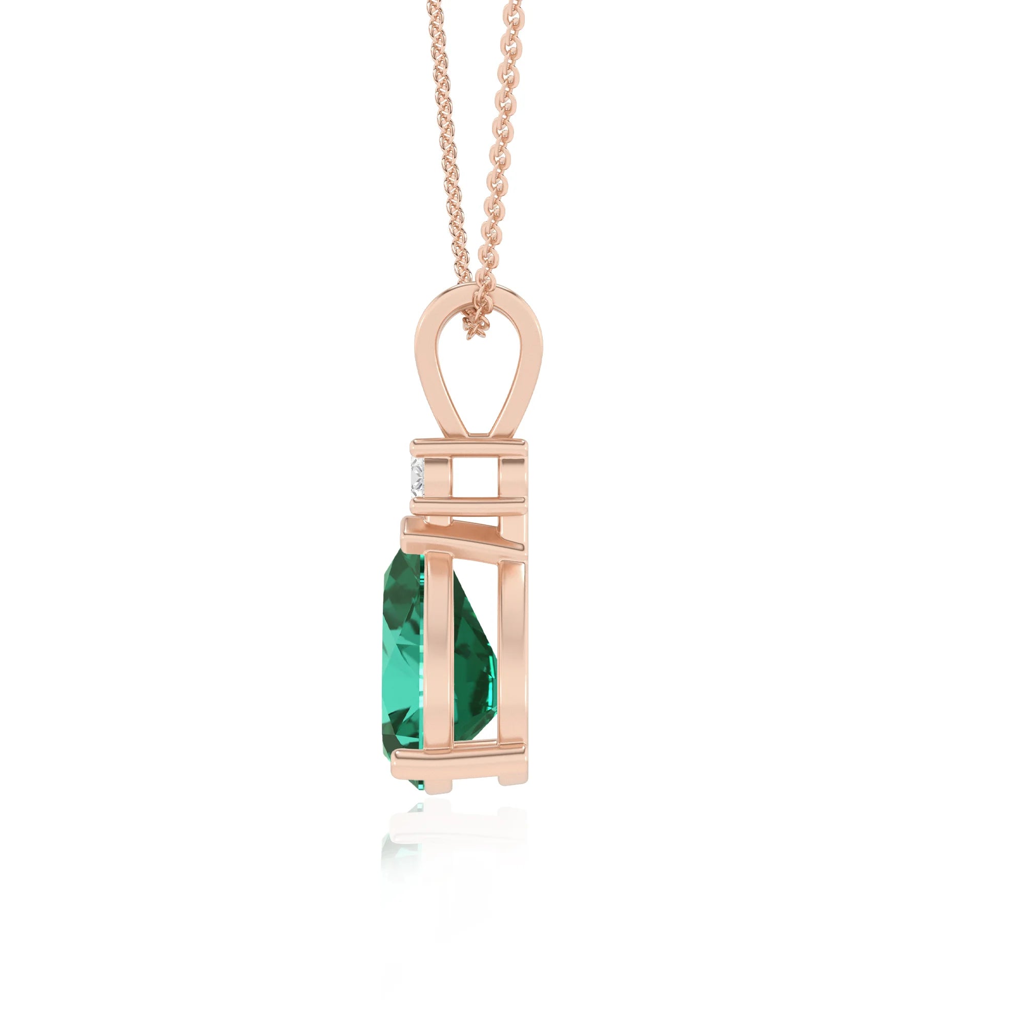 lab grown emerald pear solitaire v-bale necklaces in rose gold 